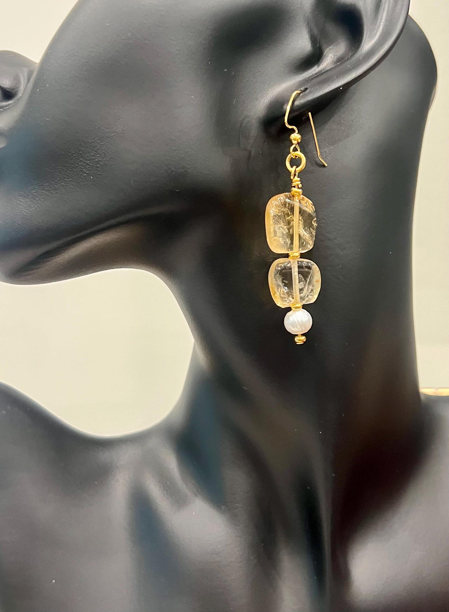 Citrine and Freshwater Pearl Beaded Earrings