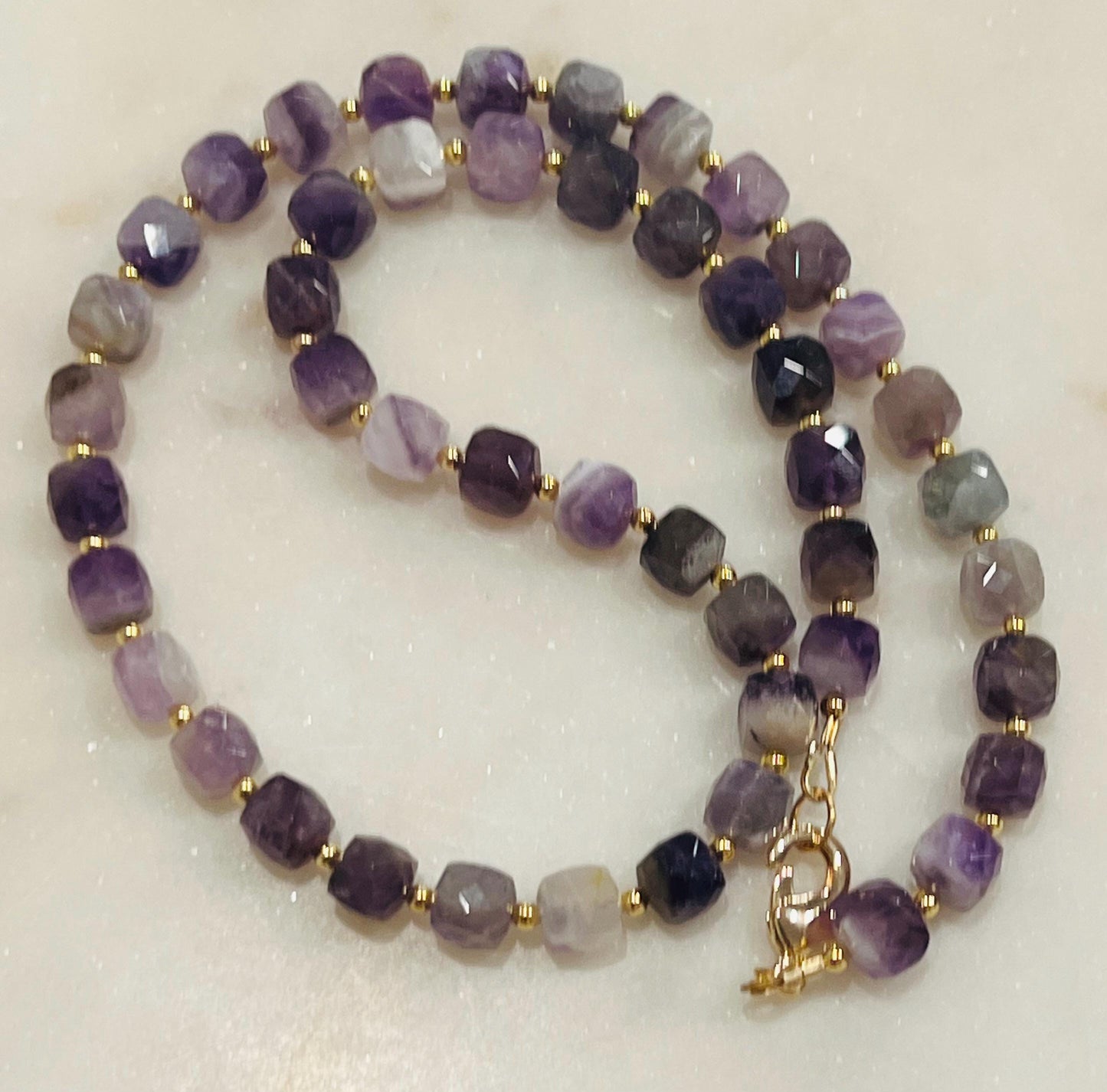 Chevron Amethyst Beaded Necklace