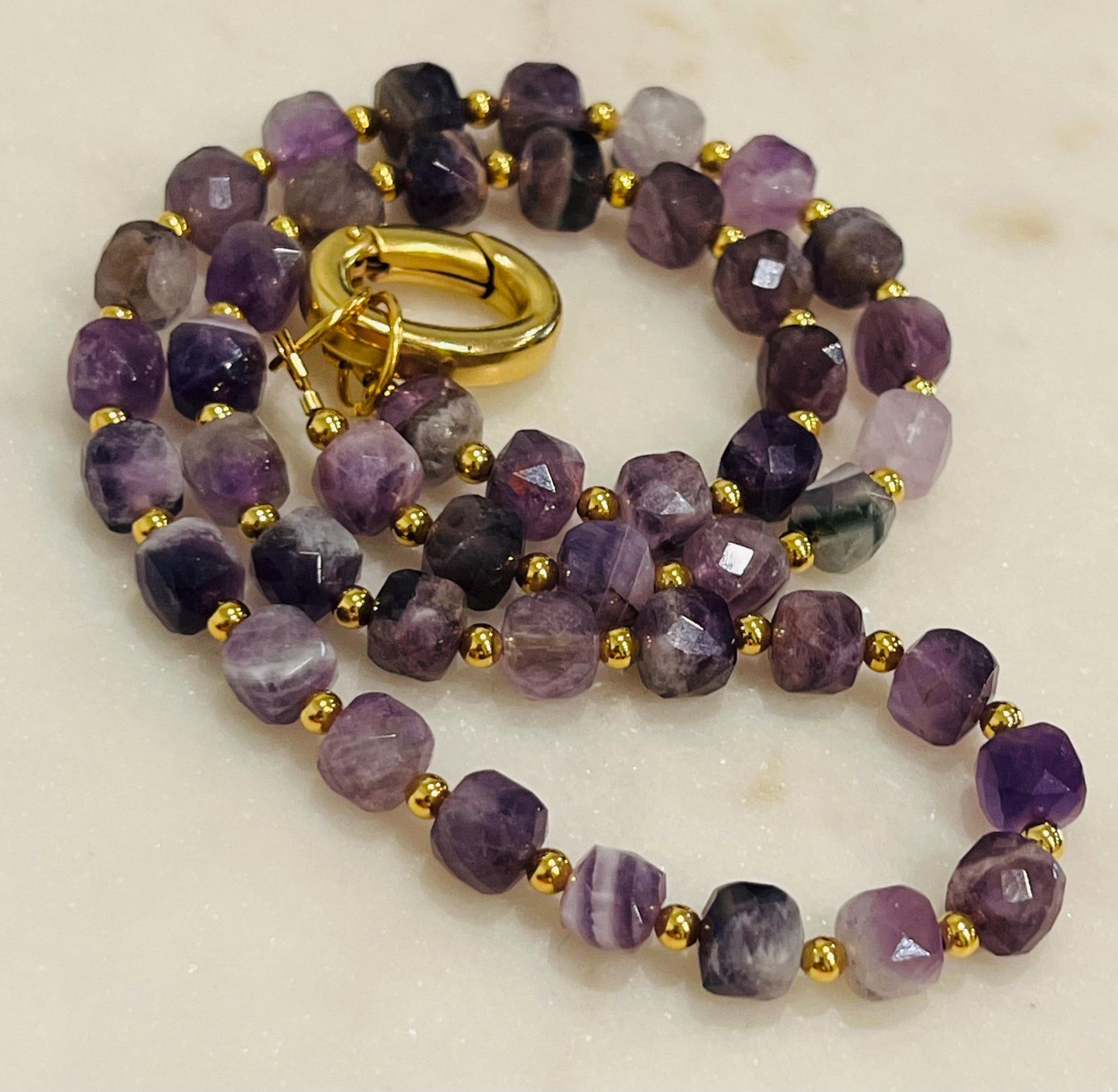 Chevron Amethyst Beaded Necklace