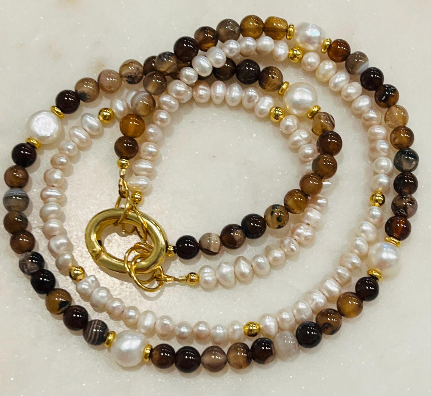 Freshwater Pearl and Sardonyx Beaded Necklace