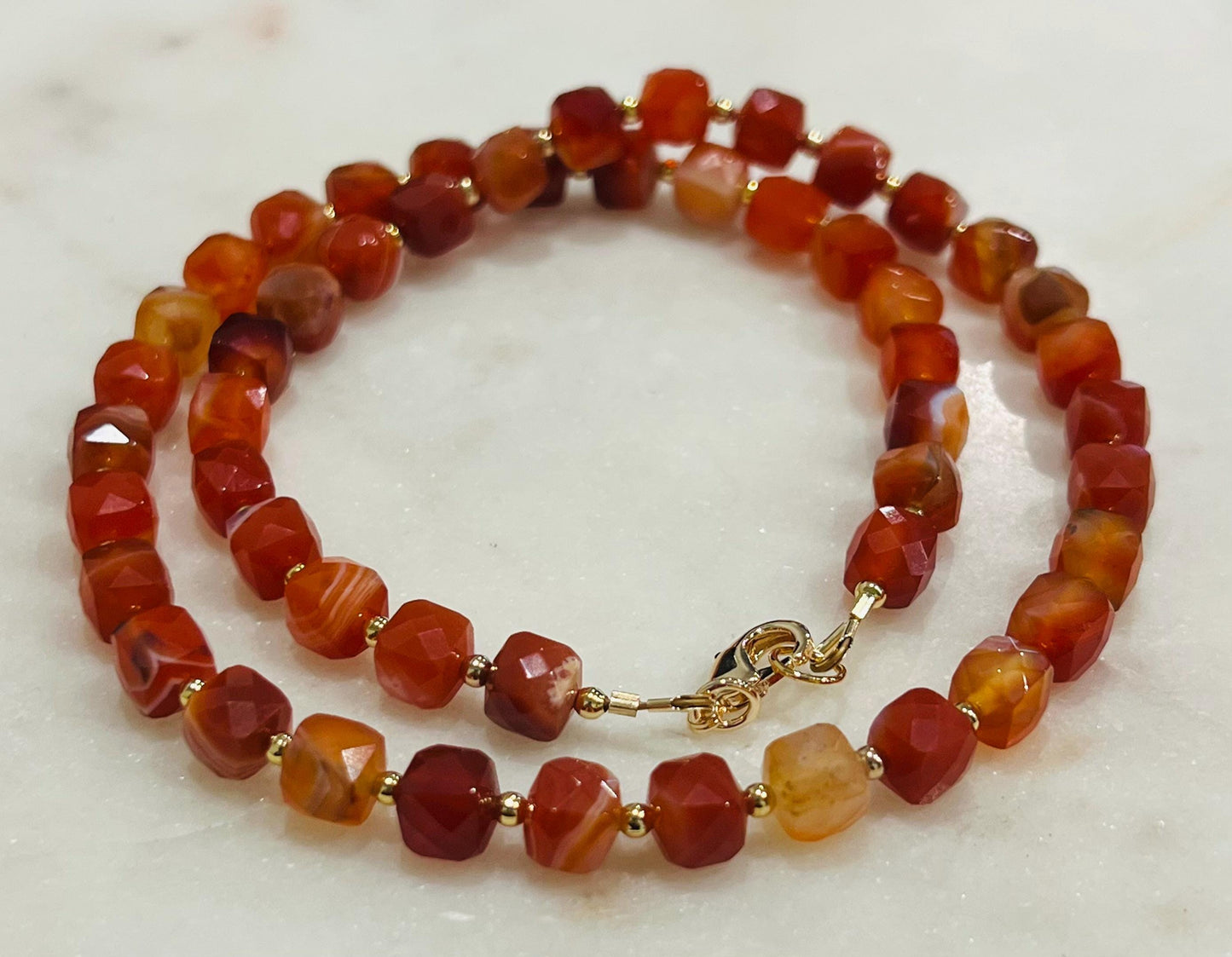 Red Stripe Agate Beaded Necklace