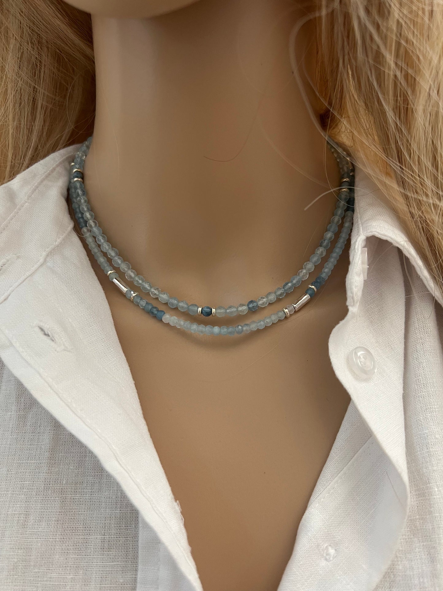Aquamarine Beaded Two Strand Necklace