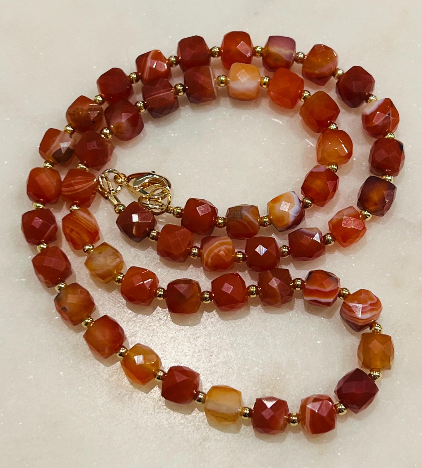 Red Stripe Agate Beaded Necklace