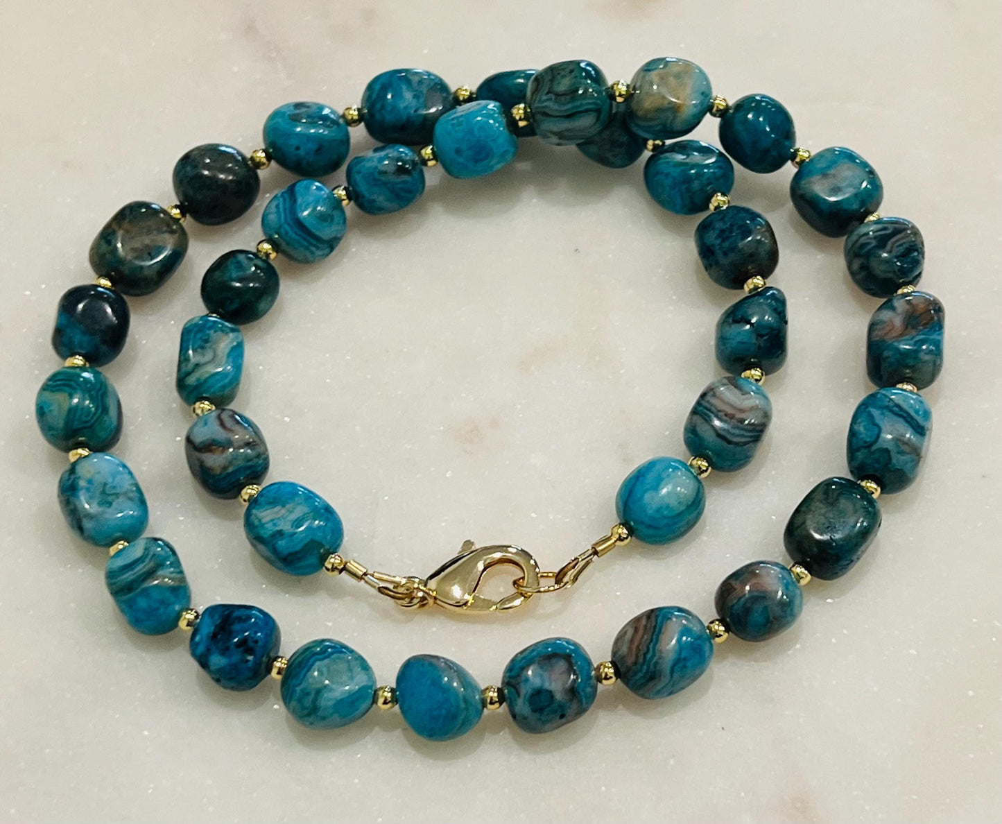 Larimar Crazy Lace Agate Beaded Necklace