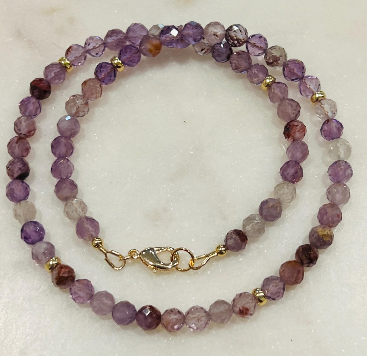 Sparkling Amethyst Beaded Necklace Super 7 Cacoxenite