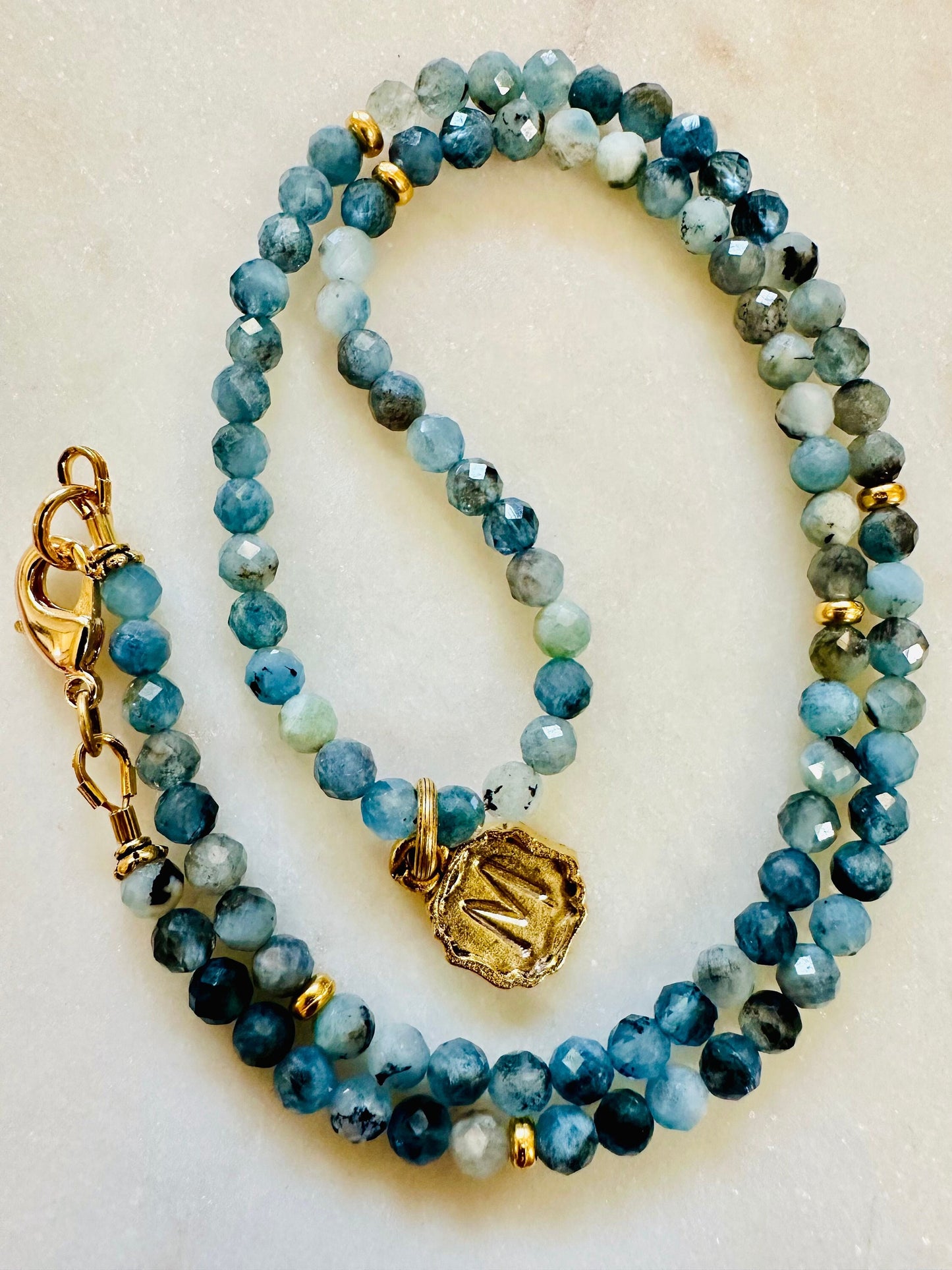 Aquamarine Beaded Initial Necklace