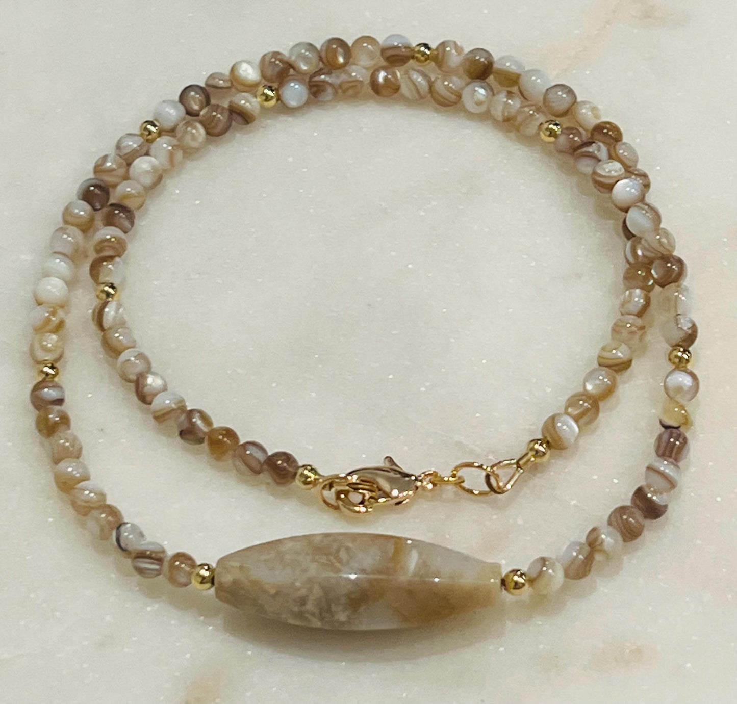 Mother of Pearl Beaded Necklace Pietersite Pendant