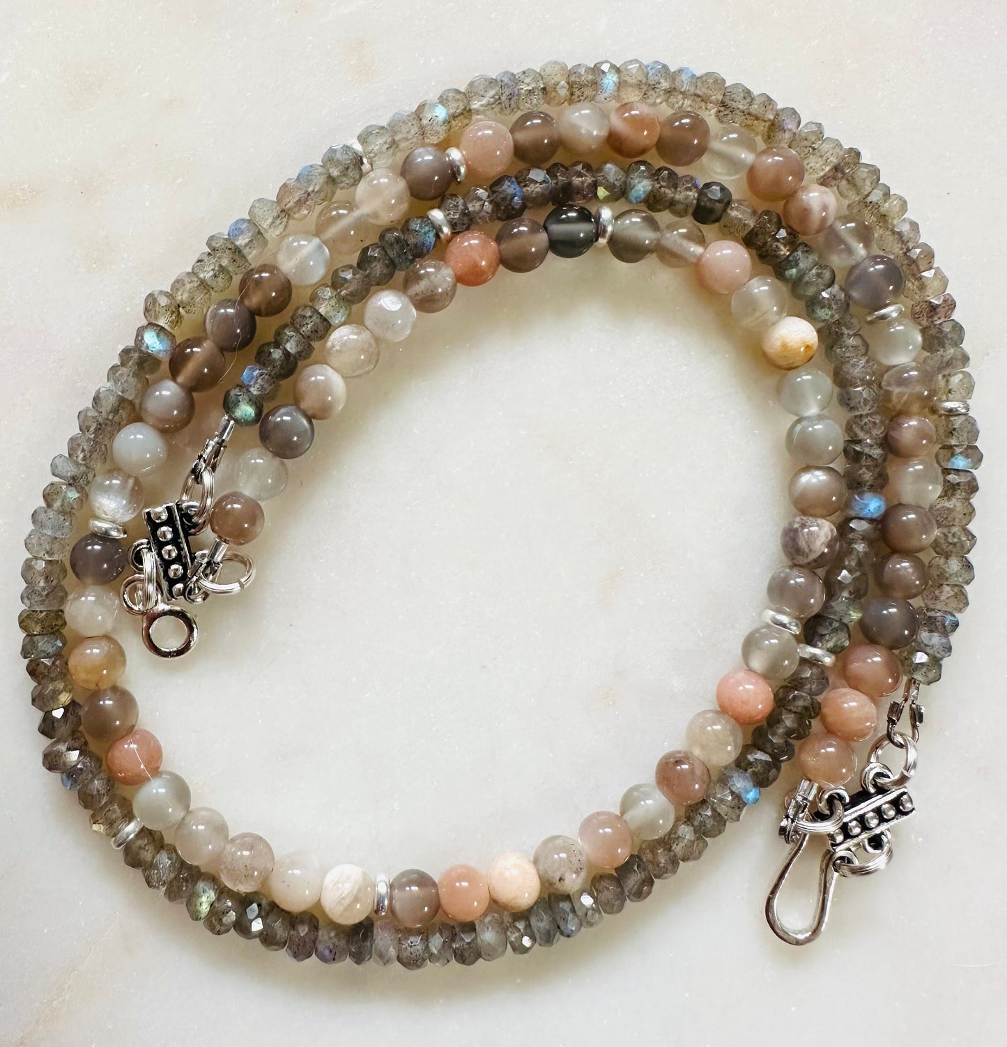 Labradorite Moonstone Beaded Two Strand Necklace