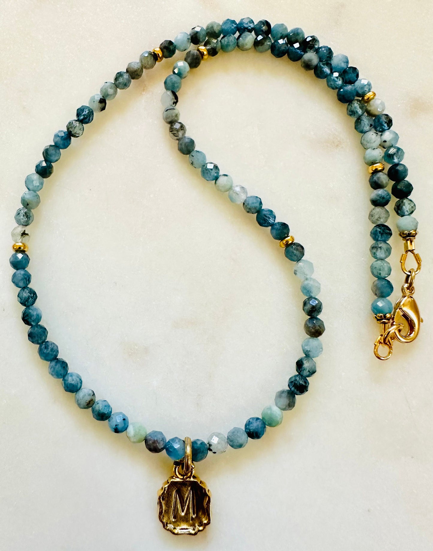 Aquamarine Beaded Initial Necklace