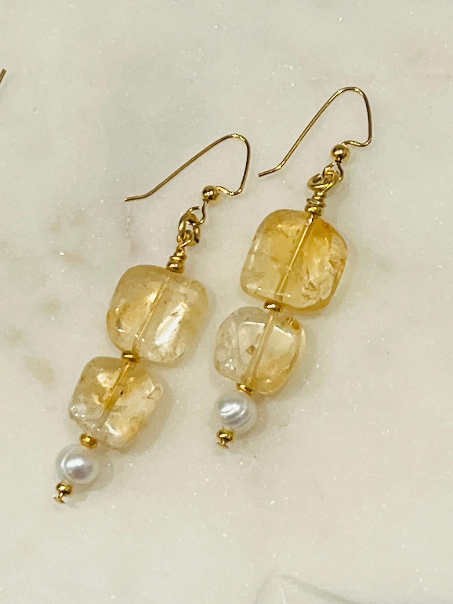 Citrine and Freshwater Pearl Beaded Earrings
