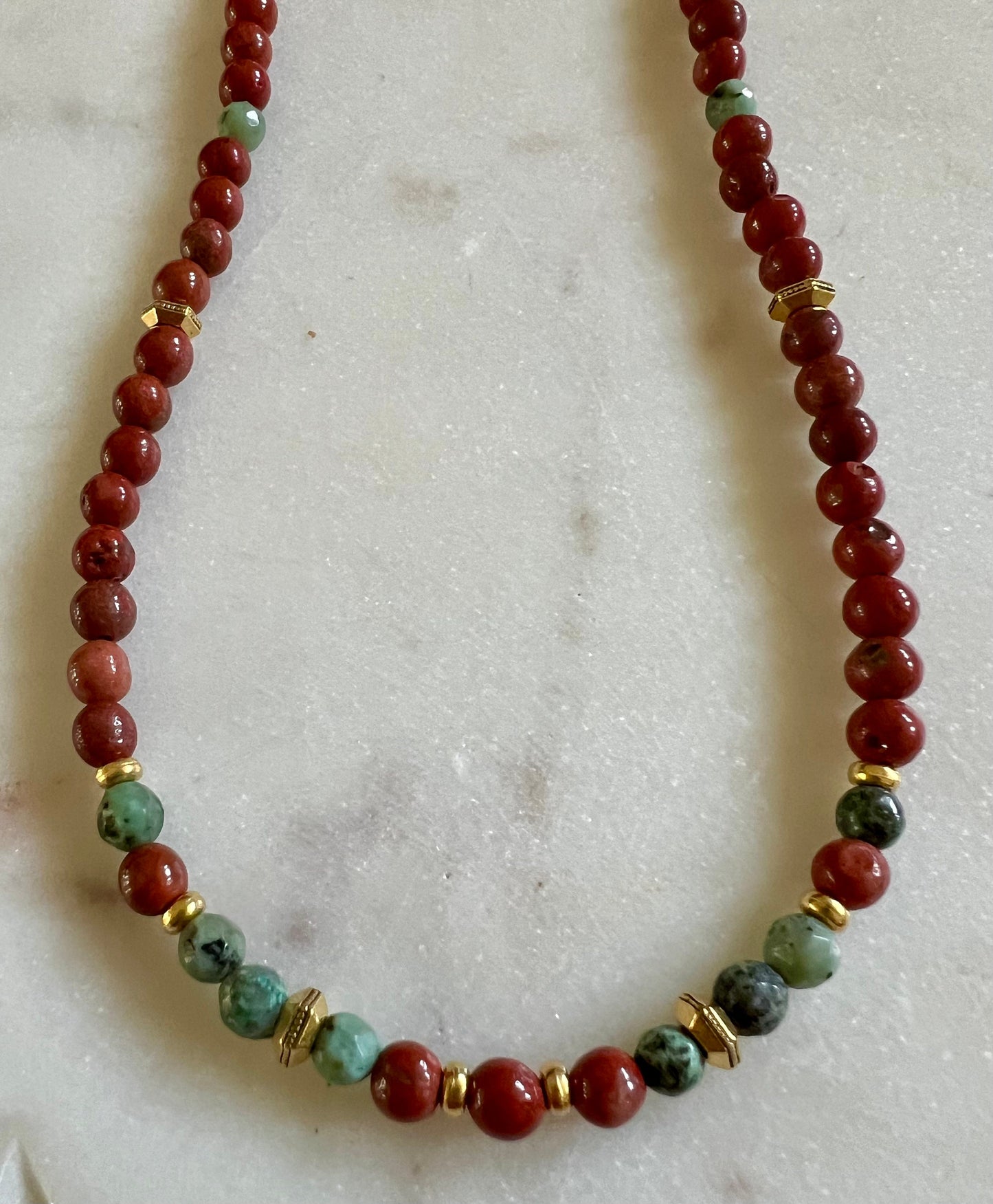 Red Jasper and Turquoise Beaded Necklace