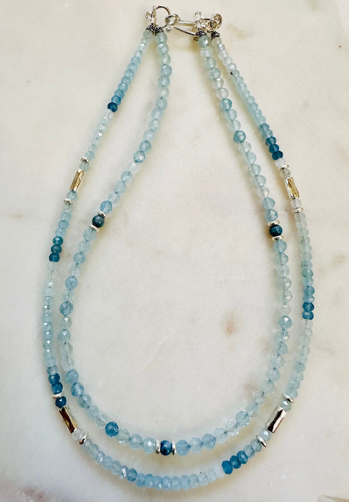 Aquamarine Beaded Two Strand Necklace