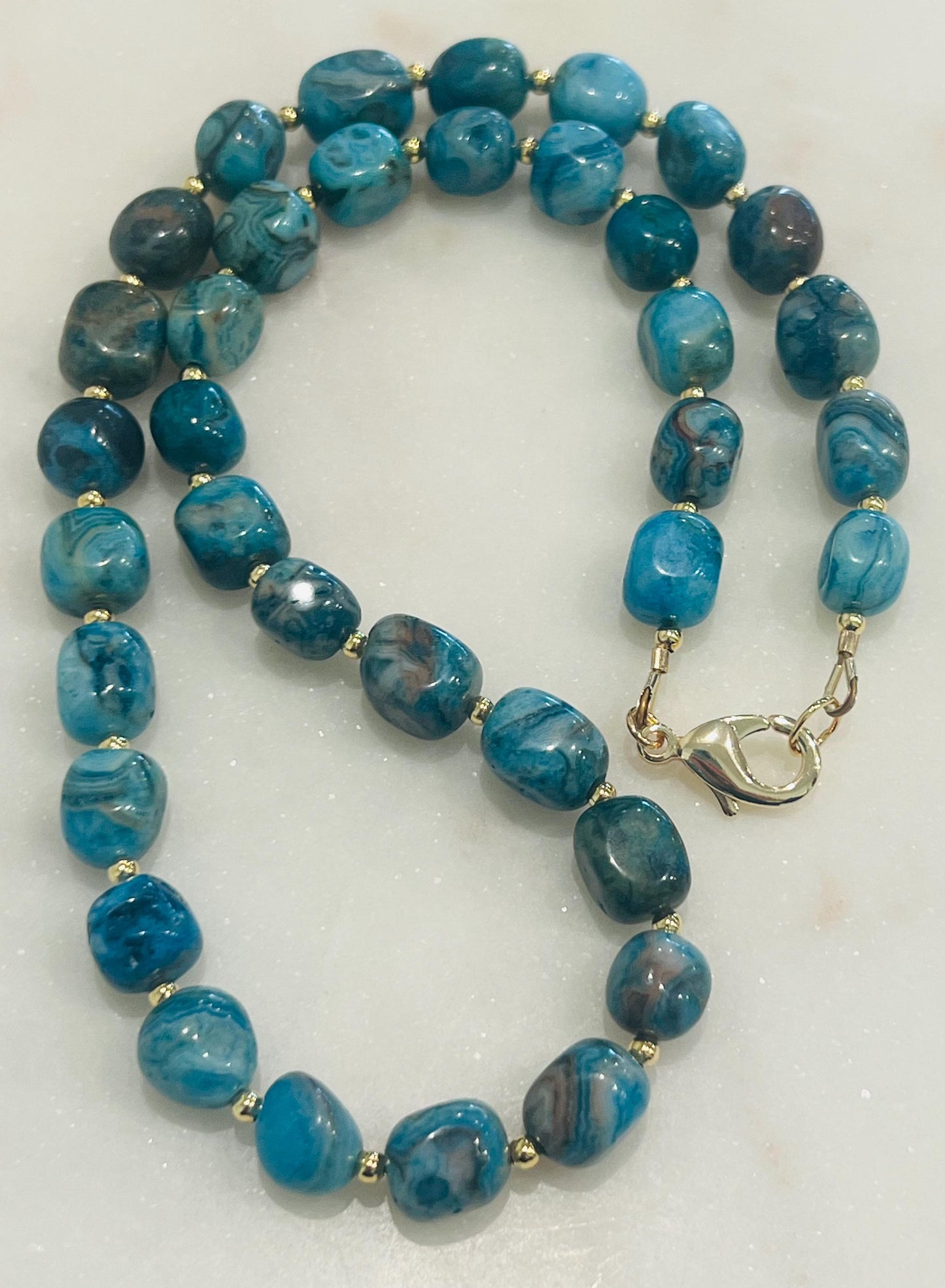 Larimar Crazy Lace Agate Beaded Necklace