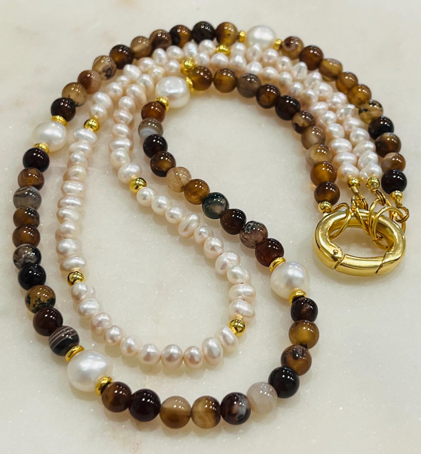Freshwater Pearl and Sardonyx Beaded Necklace