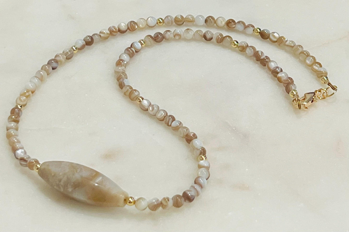 Mother of Pearl Beaded Necklace Pietersite Pendant