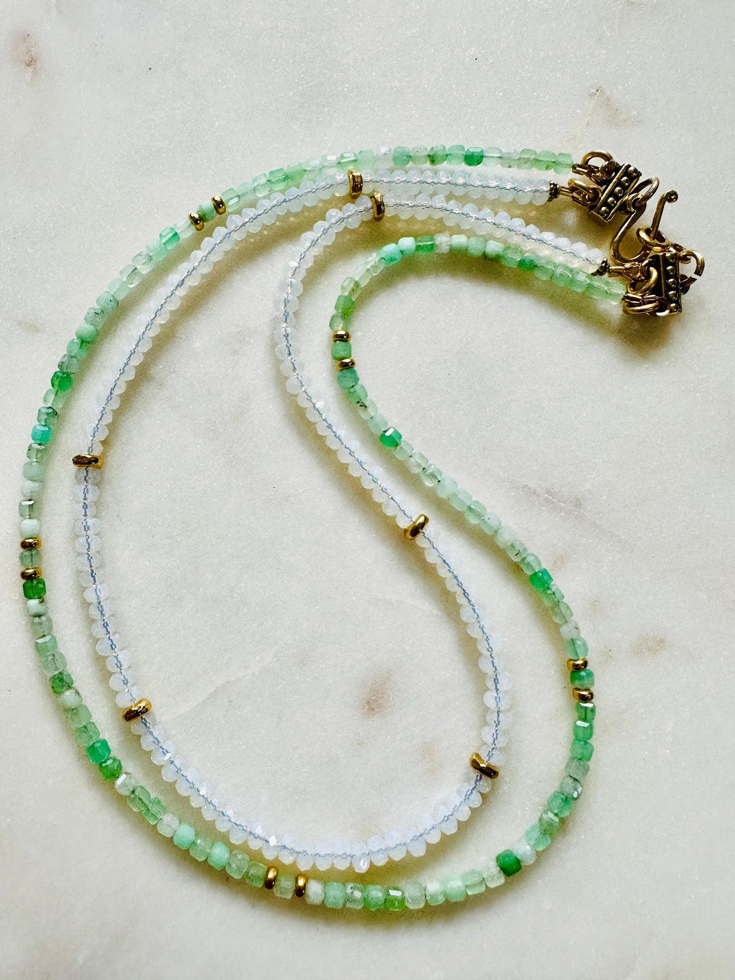 Chrysoprase and Moonstone Two Strand Beaded Necklace