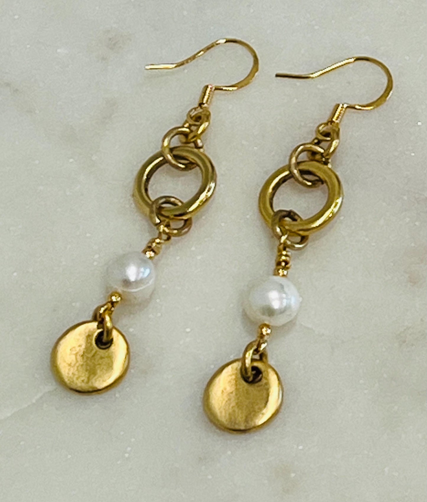 Freshwater Pearl Gold Beaded Earrings