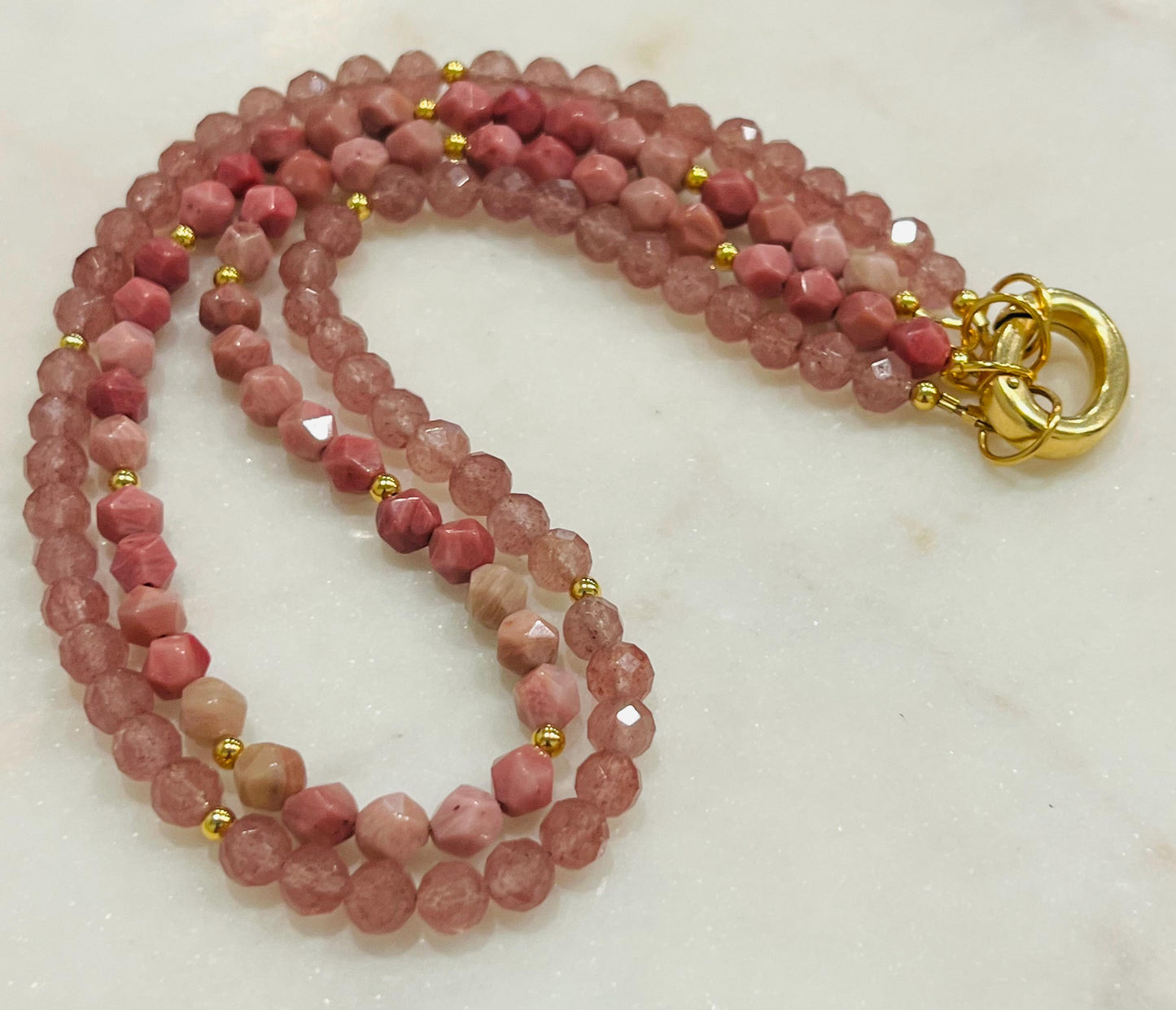 Strawberry Quartz and Rhodonite Beaded Necklace