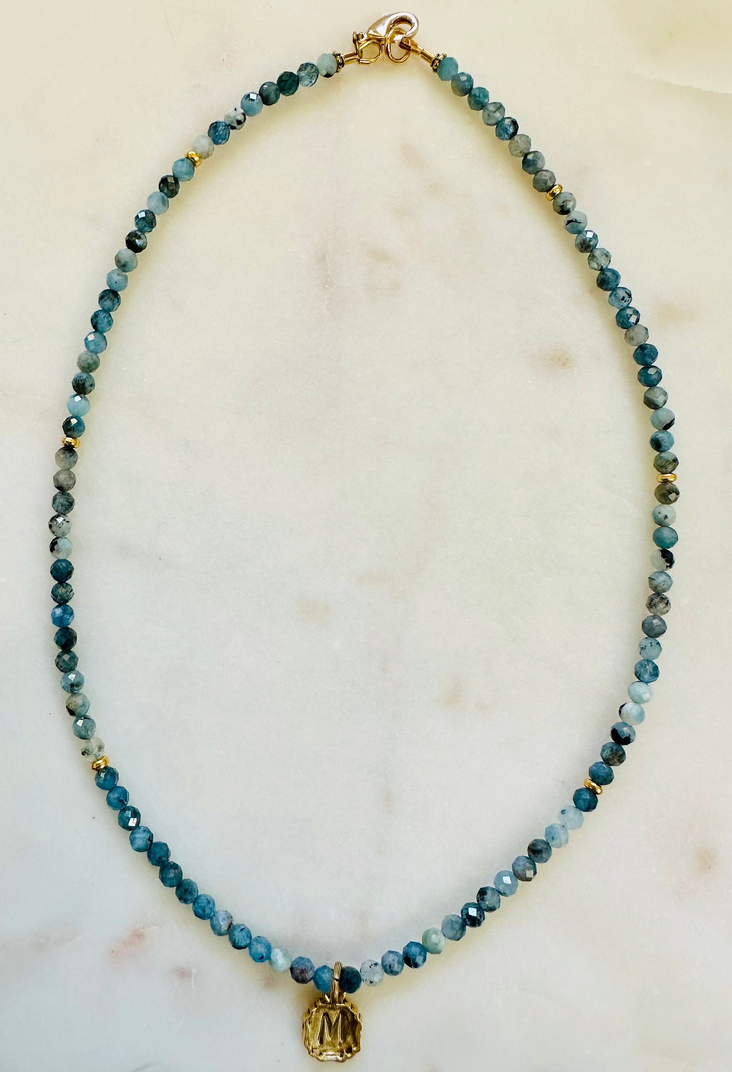 Aquamarine Beaded Initial Necklace