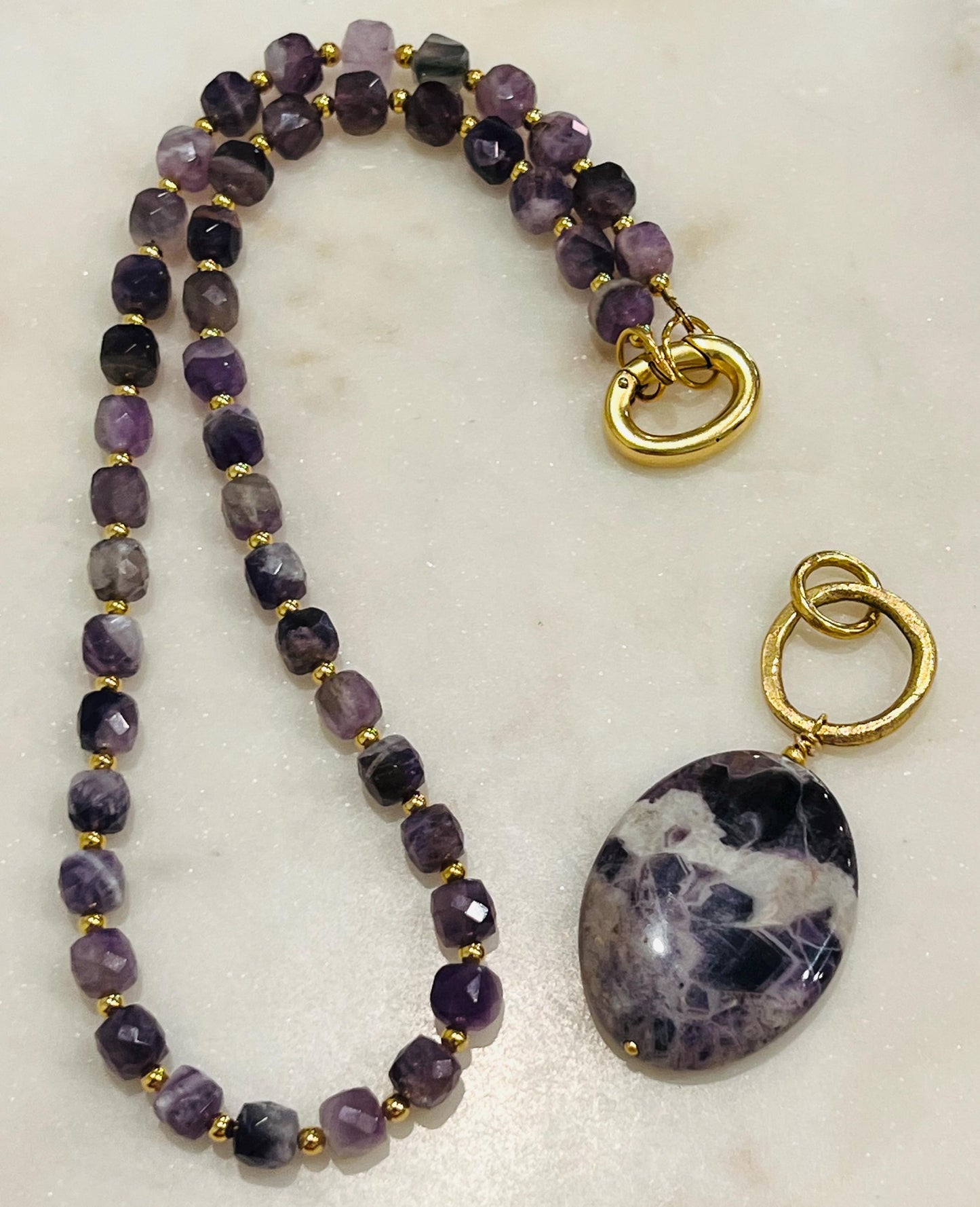 Chevron Amethyst Beaded Necklace