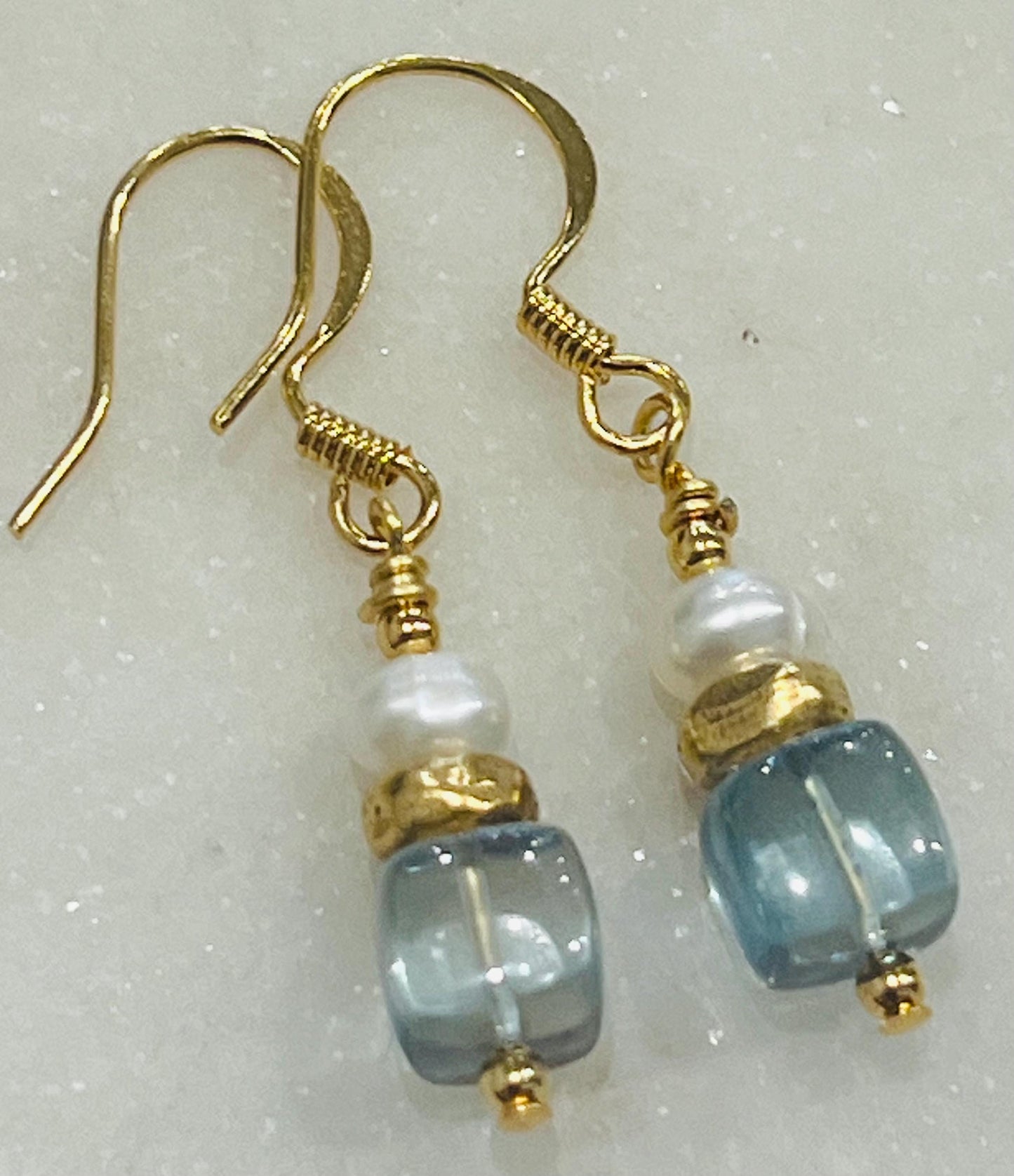 Blue Quartz and Freshwater Pearl Beaded Earrings