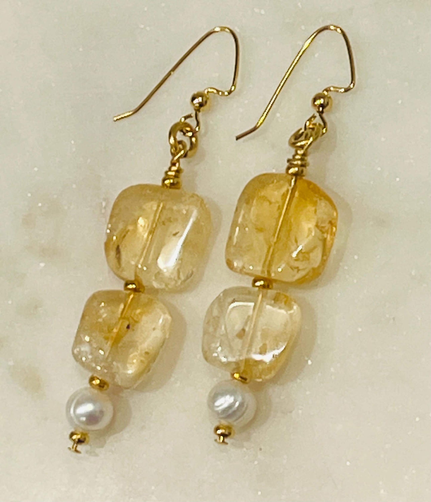 Citrine and Freshwater Pearl Beaded Earrings