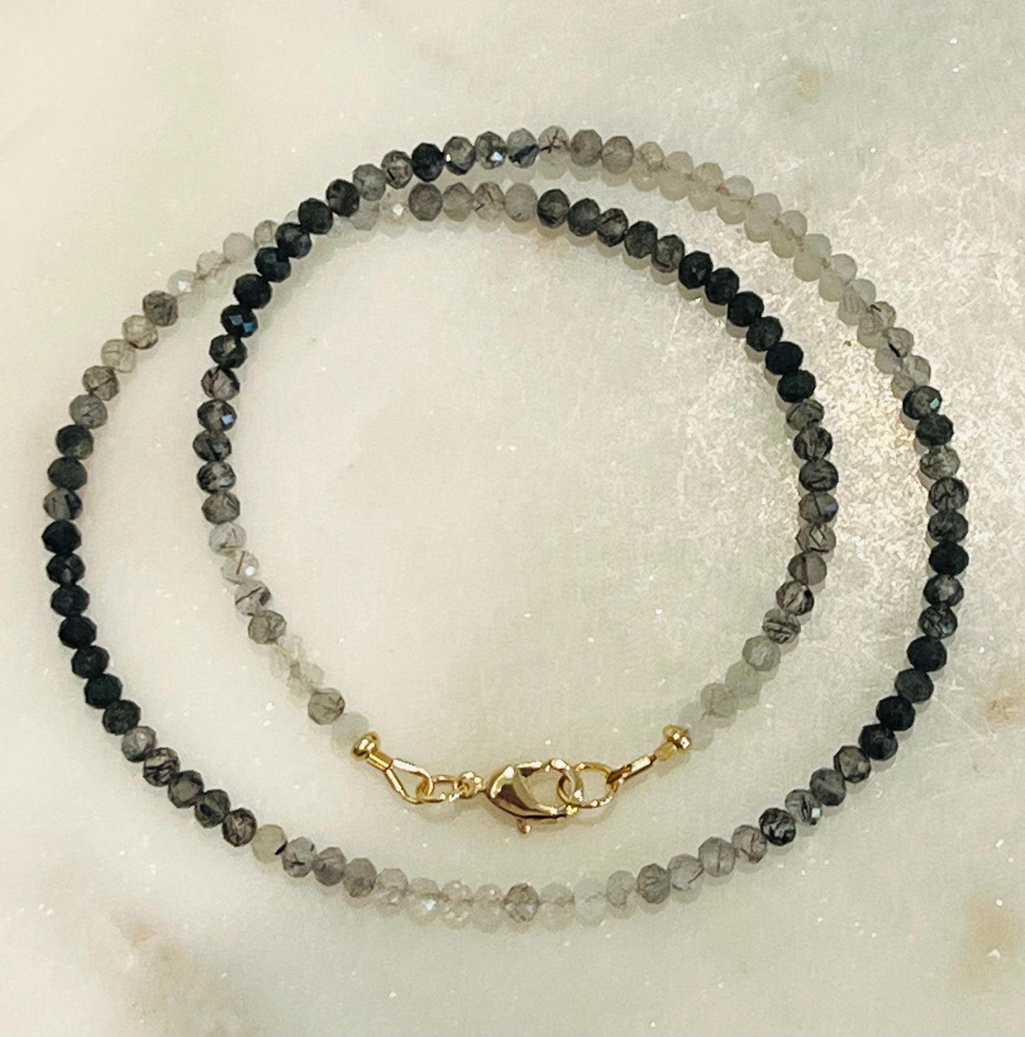 Black Tourmalinated Ombré Quartz Beaded Necklace