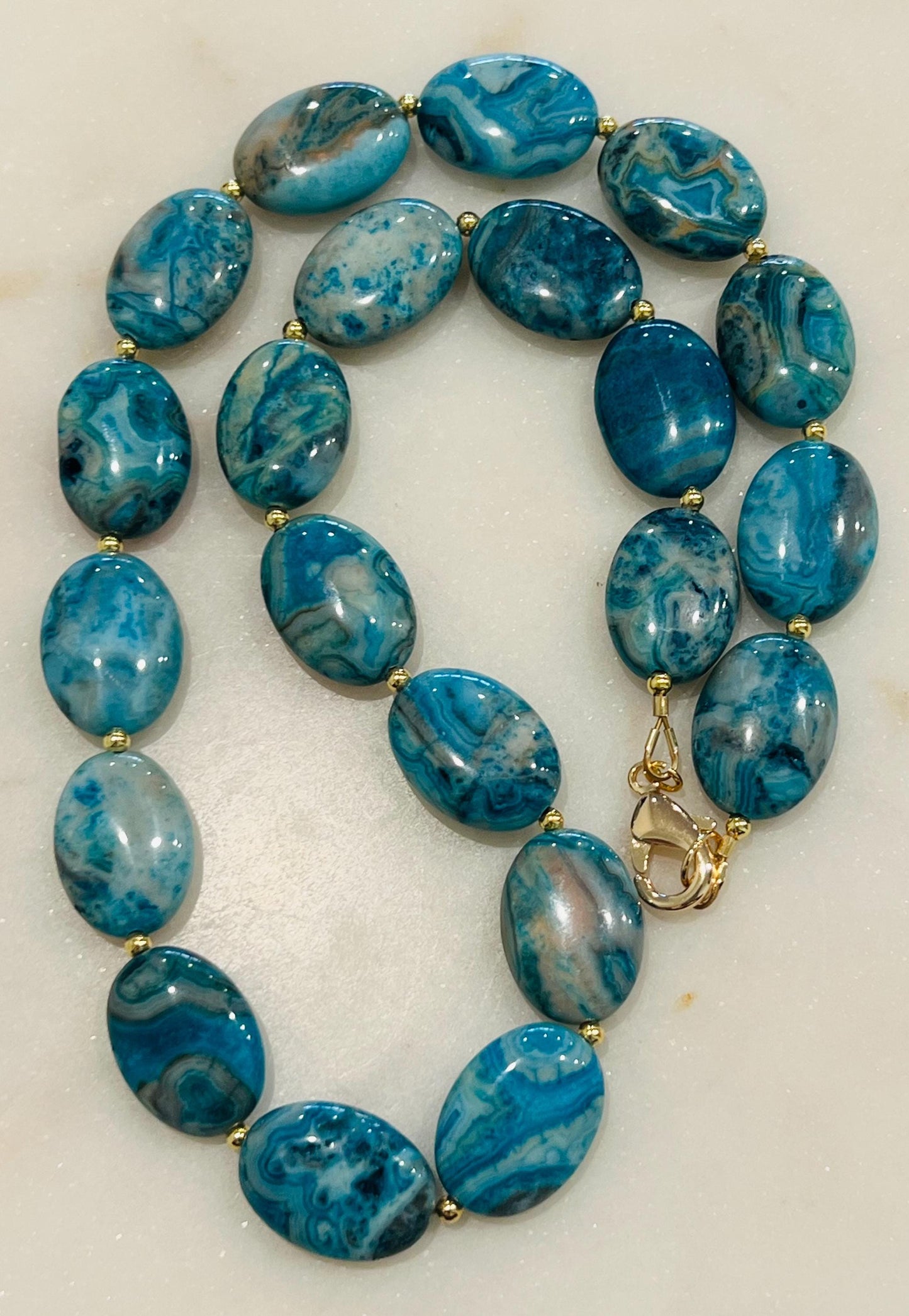 Larimar Crazy Lace Agate Beaded Necklace