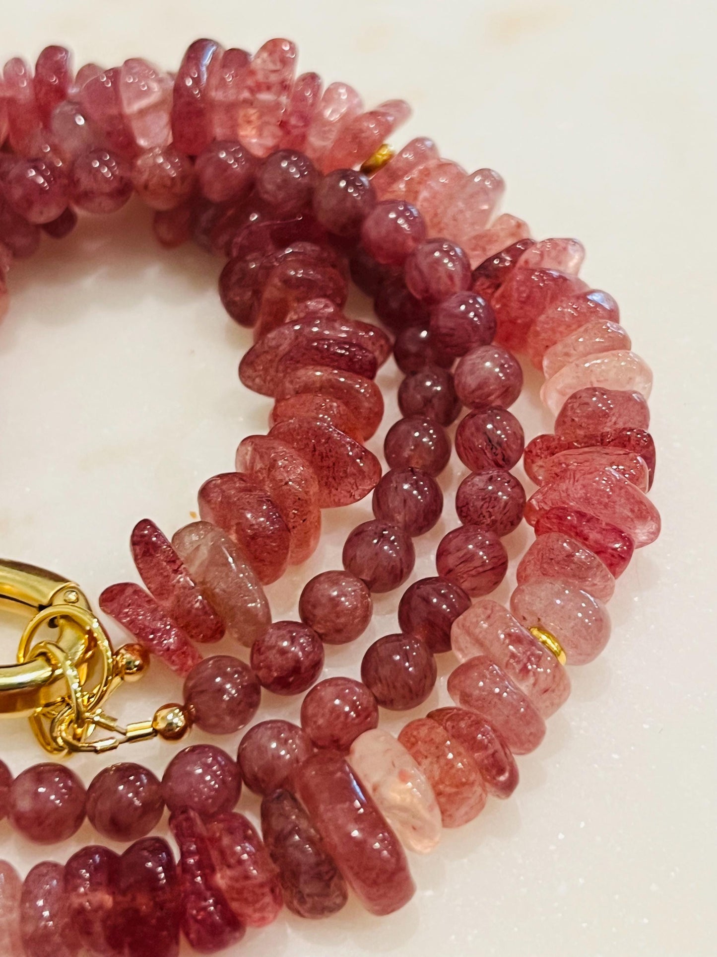 Strawberry Quartz Beaded Double Strand Necklace