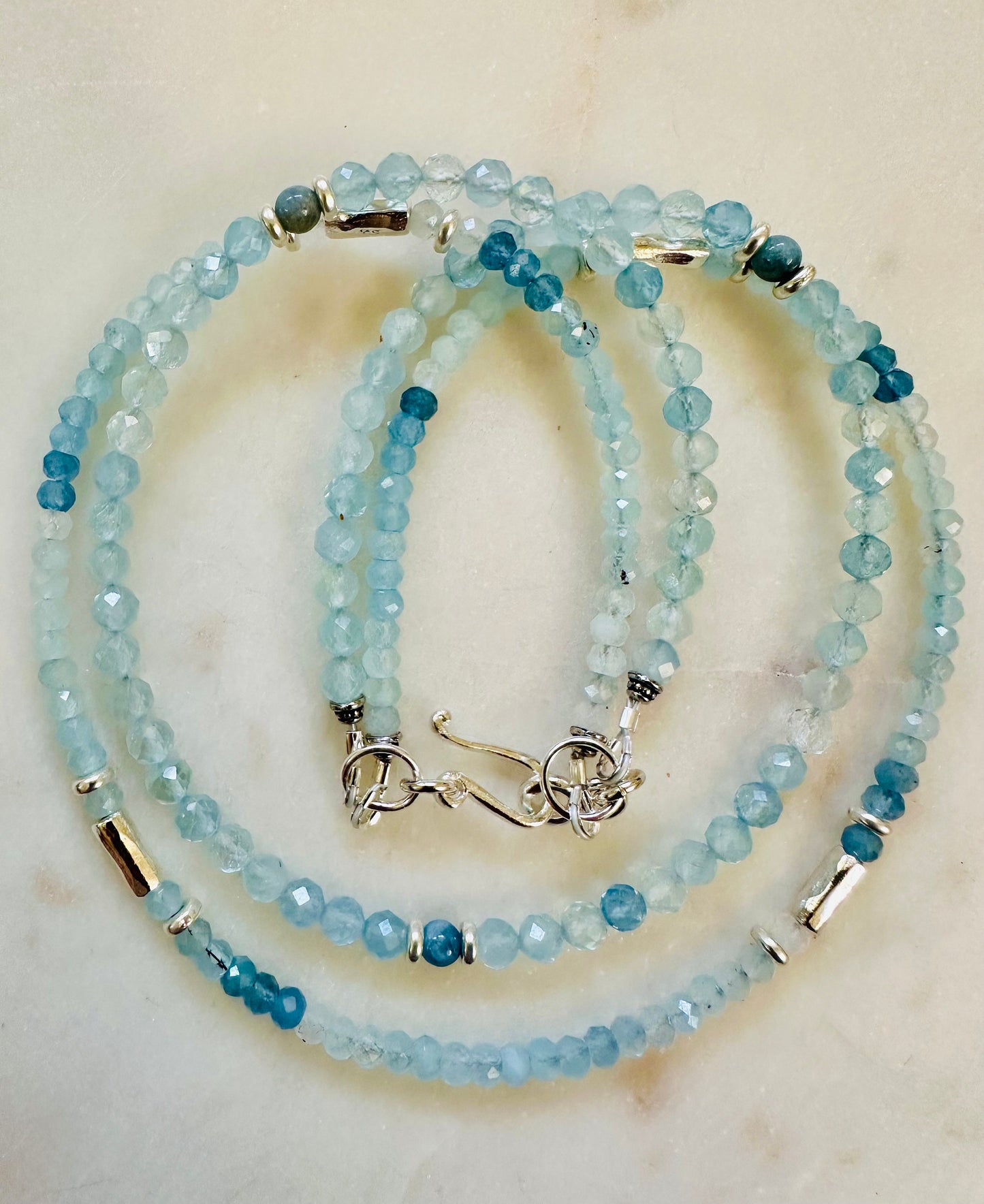 Aquamarine Beaded Two Strand Necklace