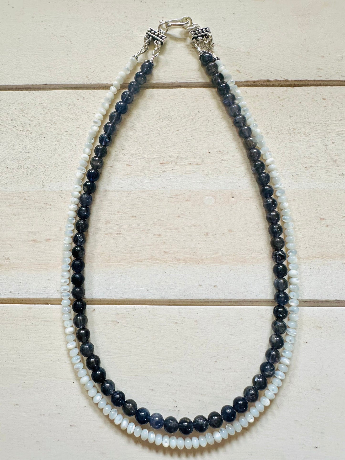 Iolite Mother of Pearl Beaded Two Strand Necklace