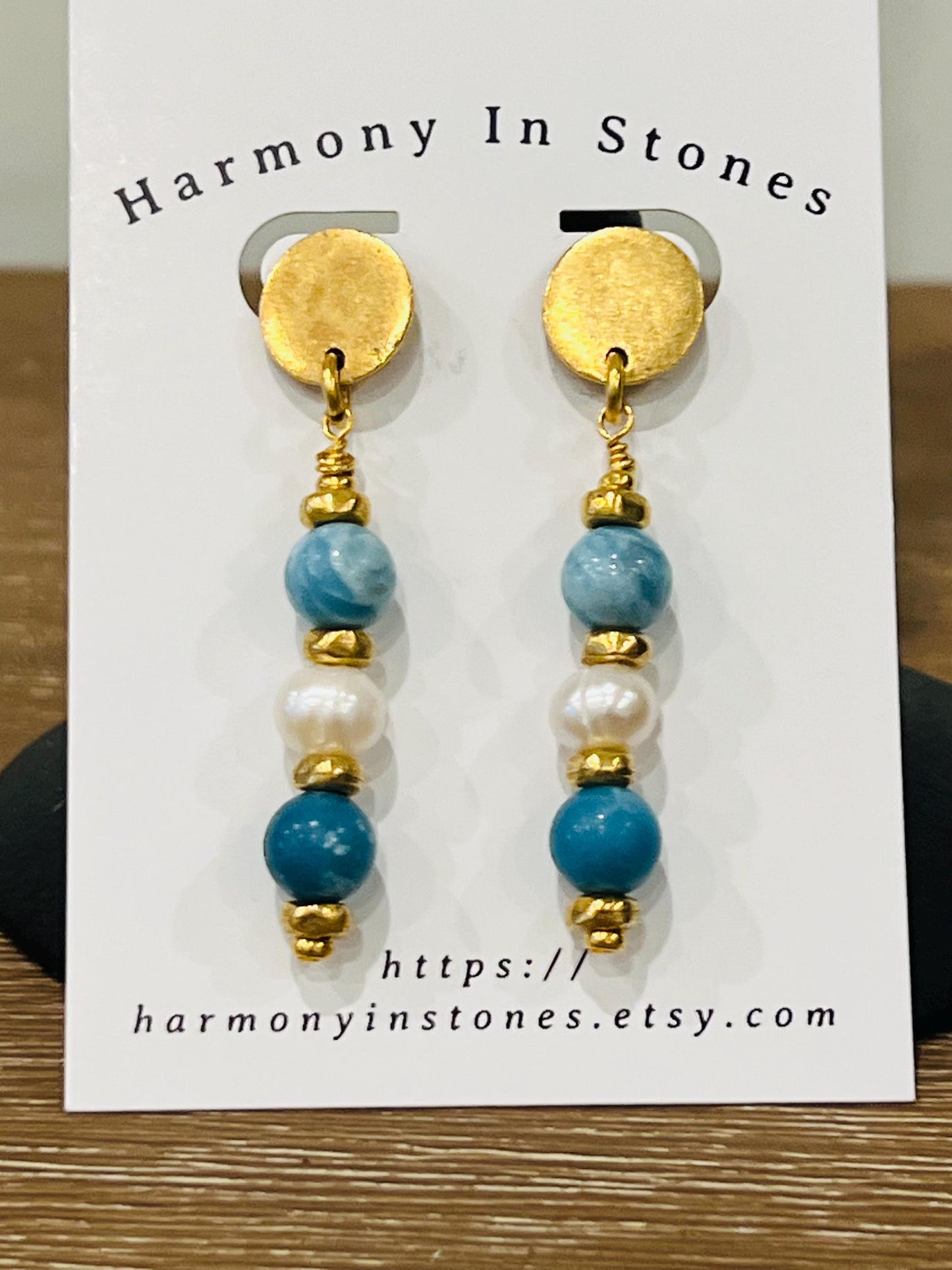 Larimar and Pearl Beaded Drop Earrings
