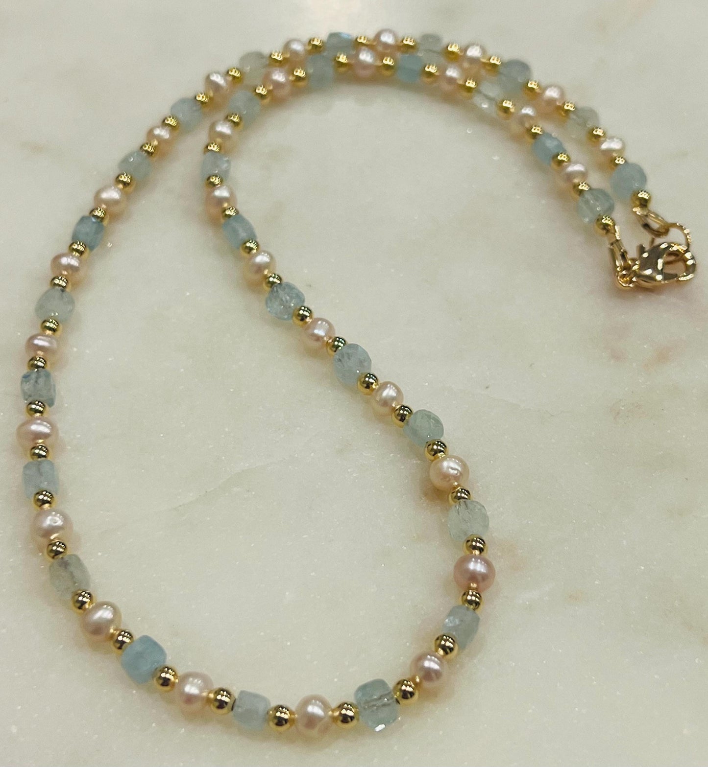 Pearl and Aquamarine Beaded Necklace