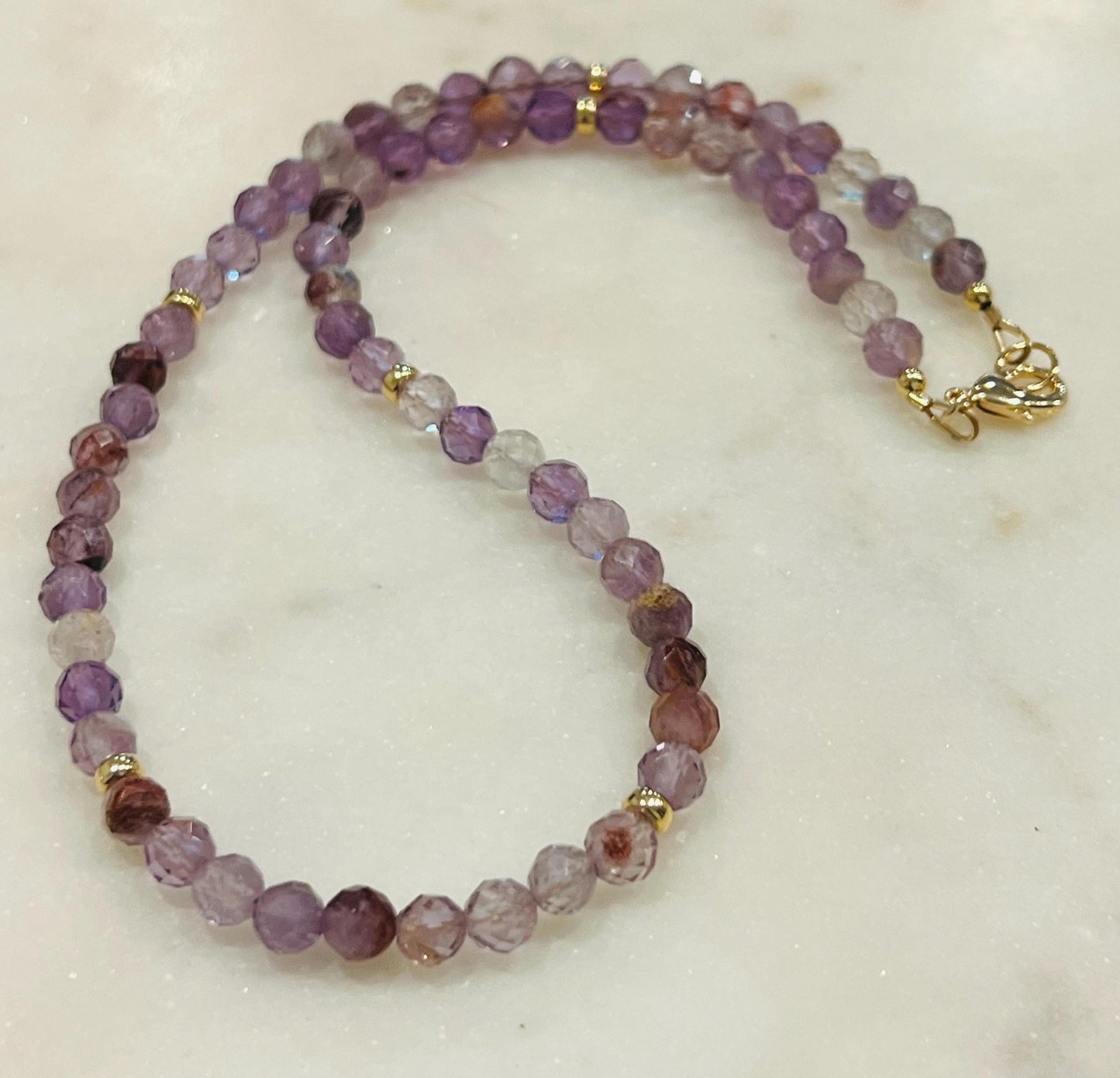 Sparkling Amethyst Beaded Necklace Super 7 Cacoxenite