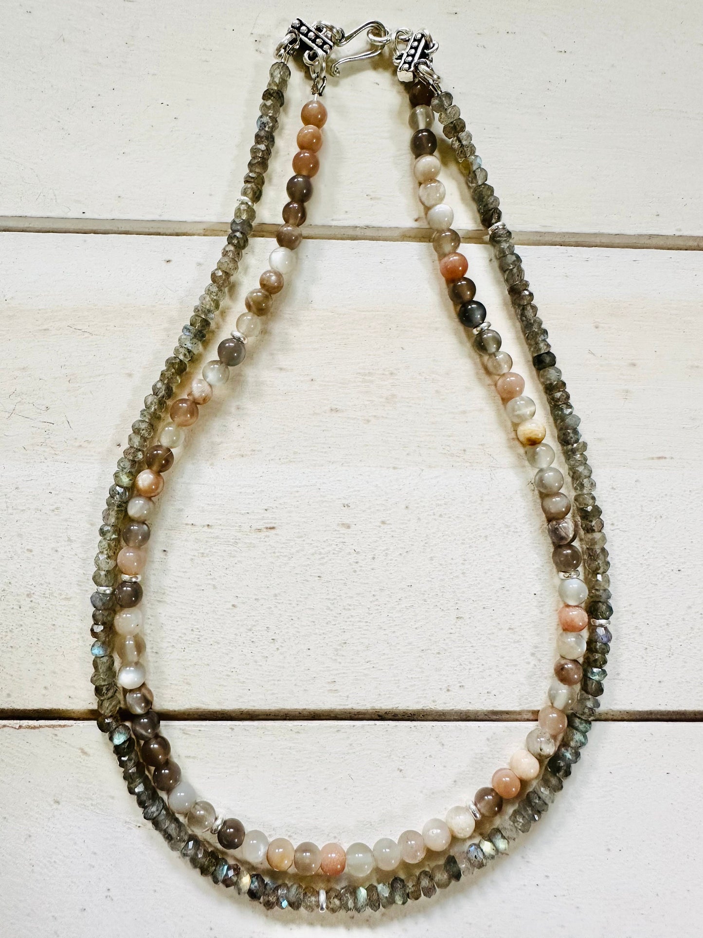 Labradorite Moonstone Beaded Two Strand Necklace