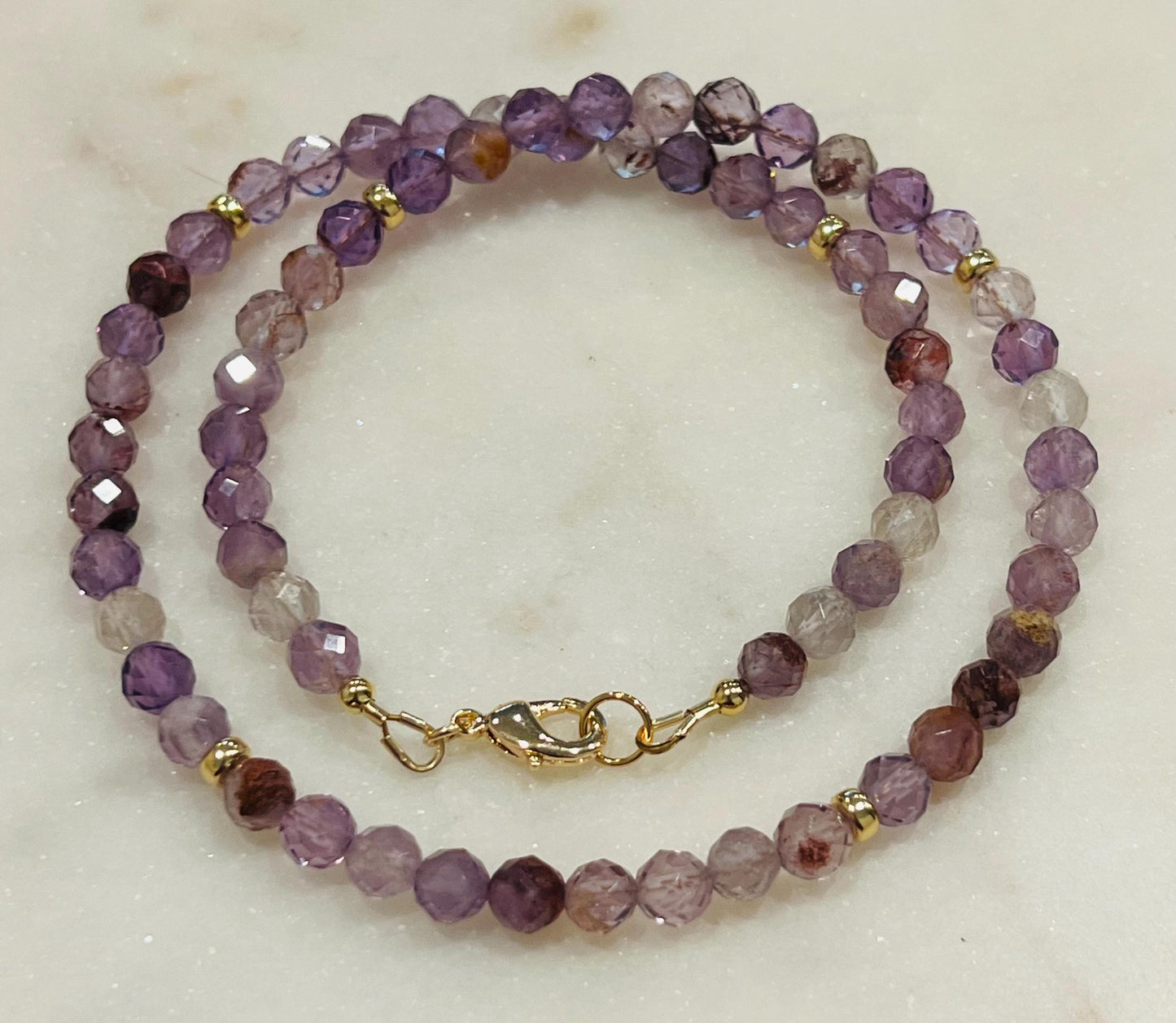 Sparkling Amethyst Beaded Necklace Super 7 Cacoxenite