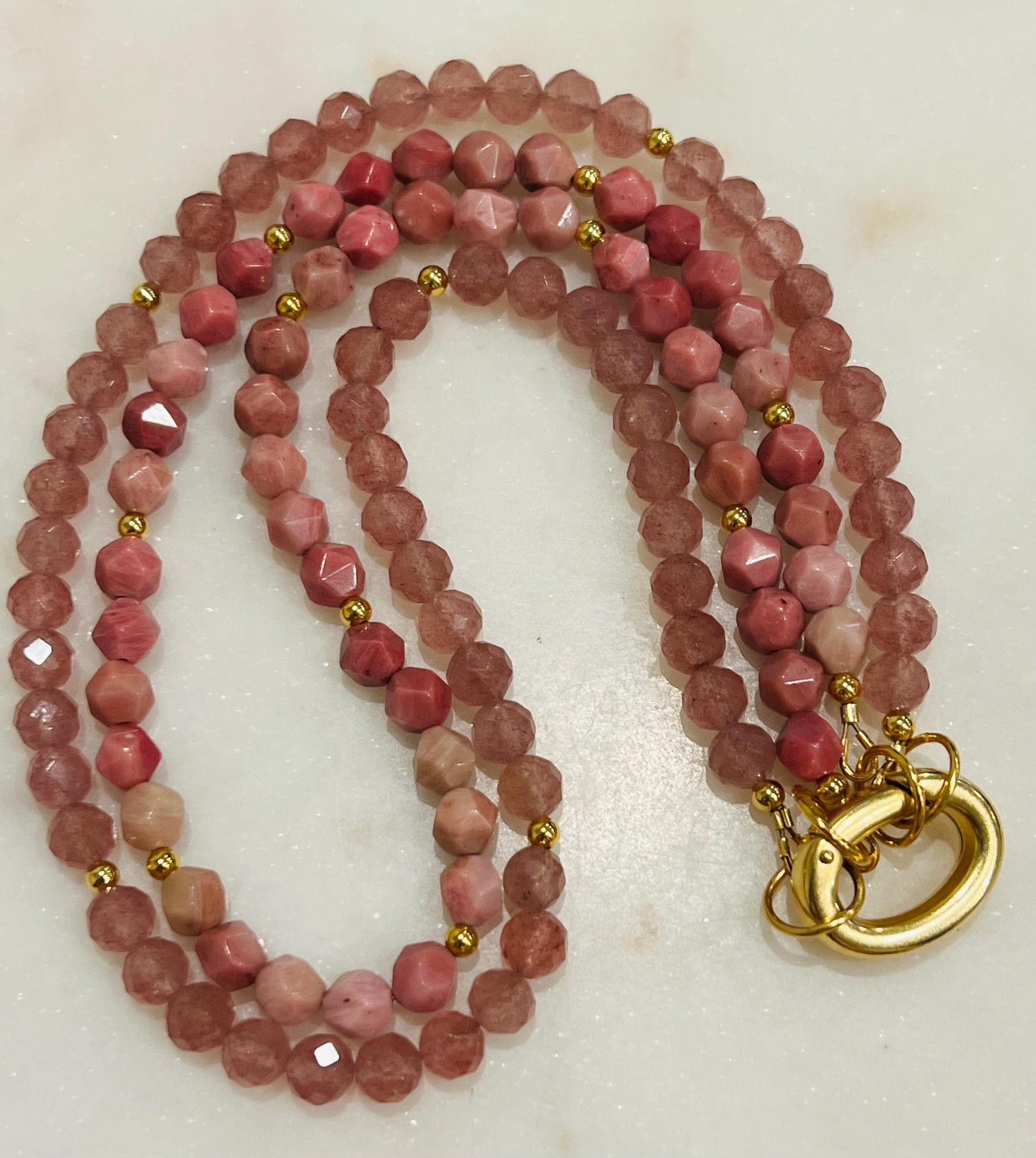 Strawberry Quartz and Rhodonite Beaded Necklace