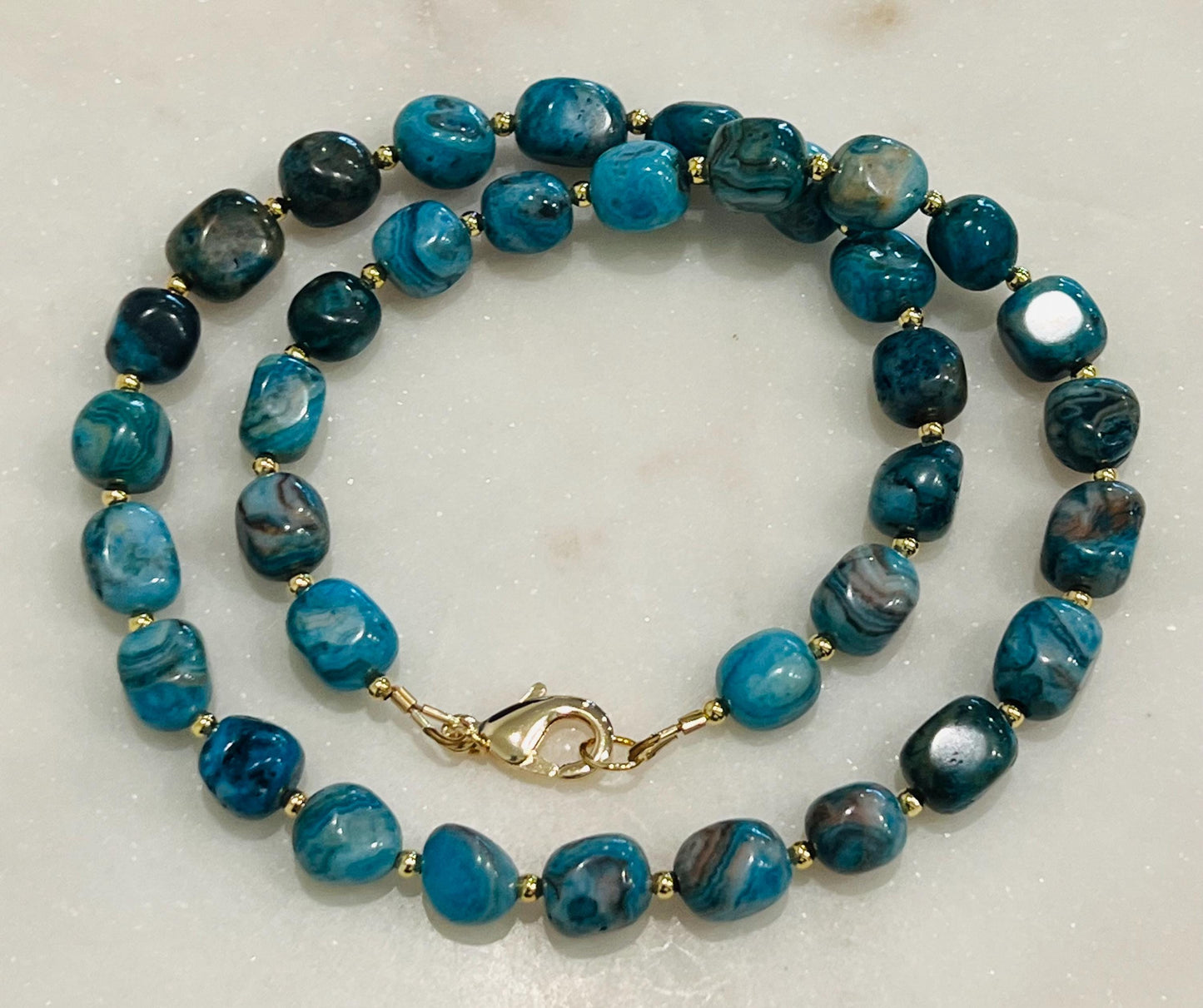 Larimar Crazy Lace Agate Beaded Necklace