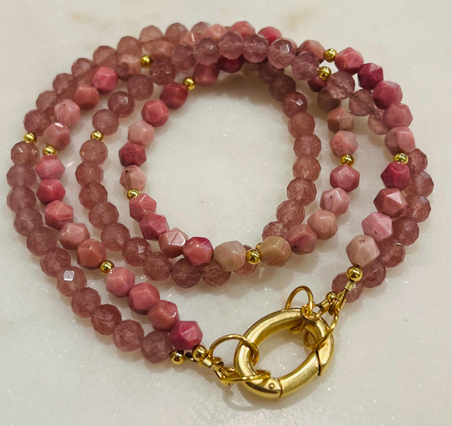 Strawberry Quartz and Rhodonite Beaded Necklace