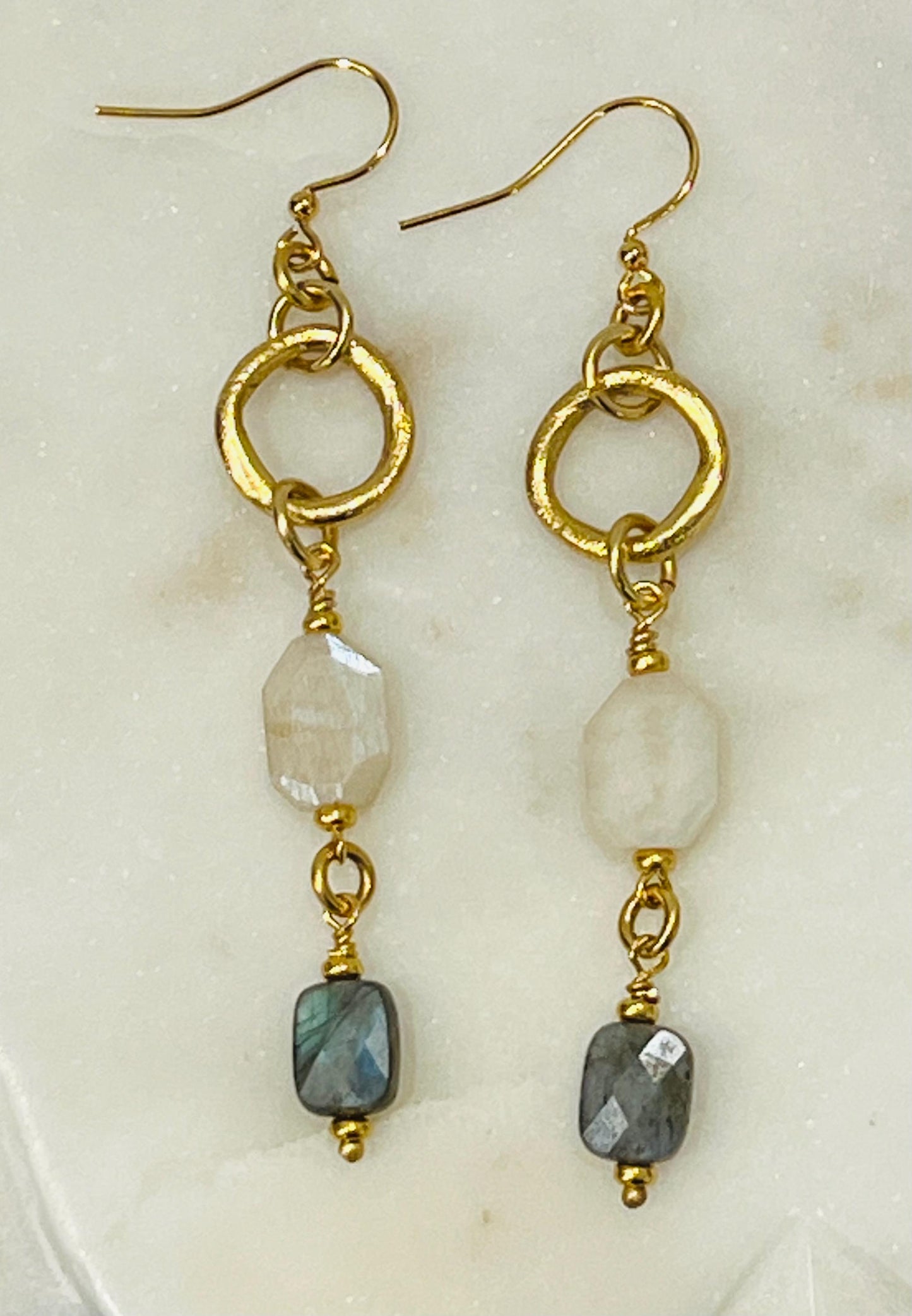 Rainbow Moonstone and Labradorite Beaded Earrings