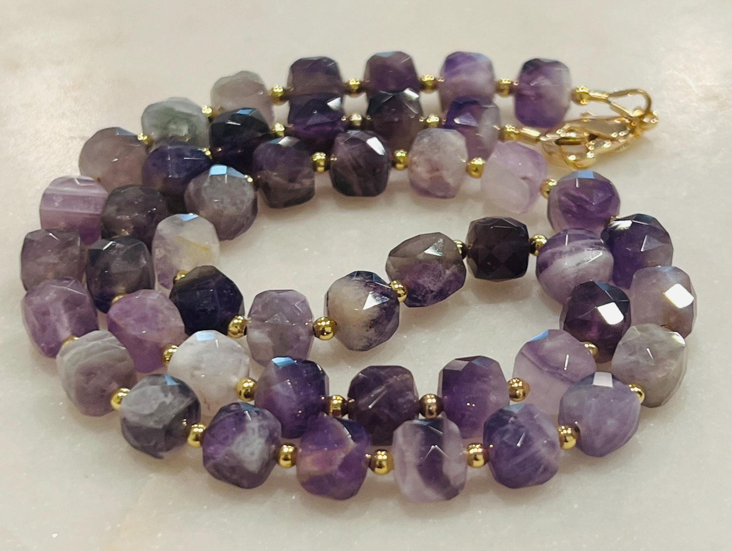 Chevron Amethyst Beaded Necklace