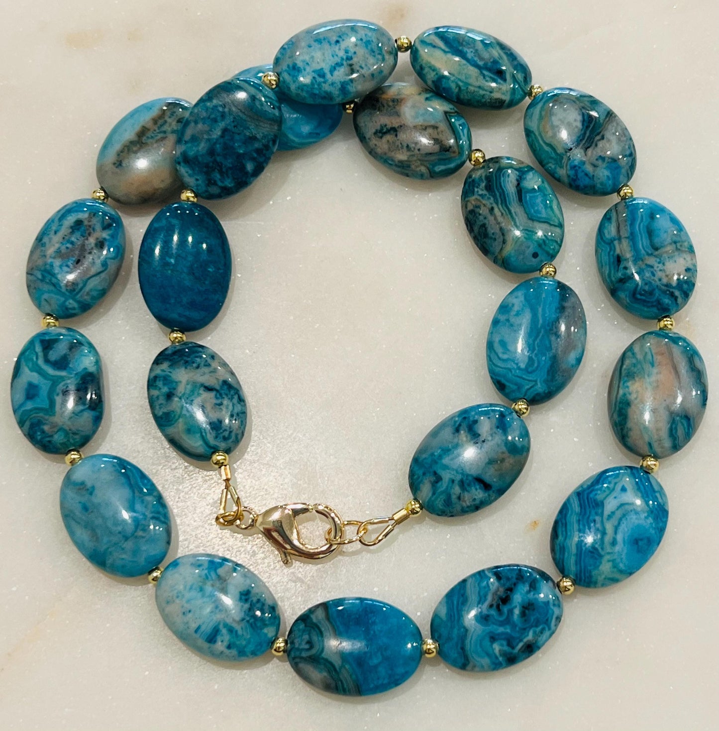 Larimar Crazy Lace Agate Beaded Necklace