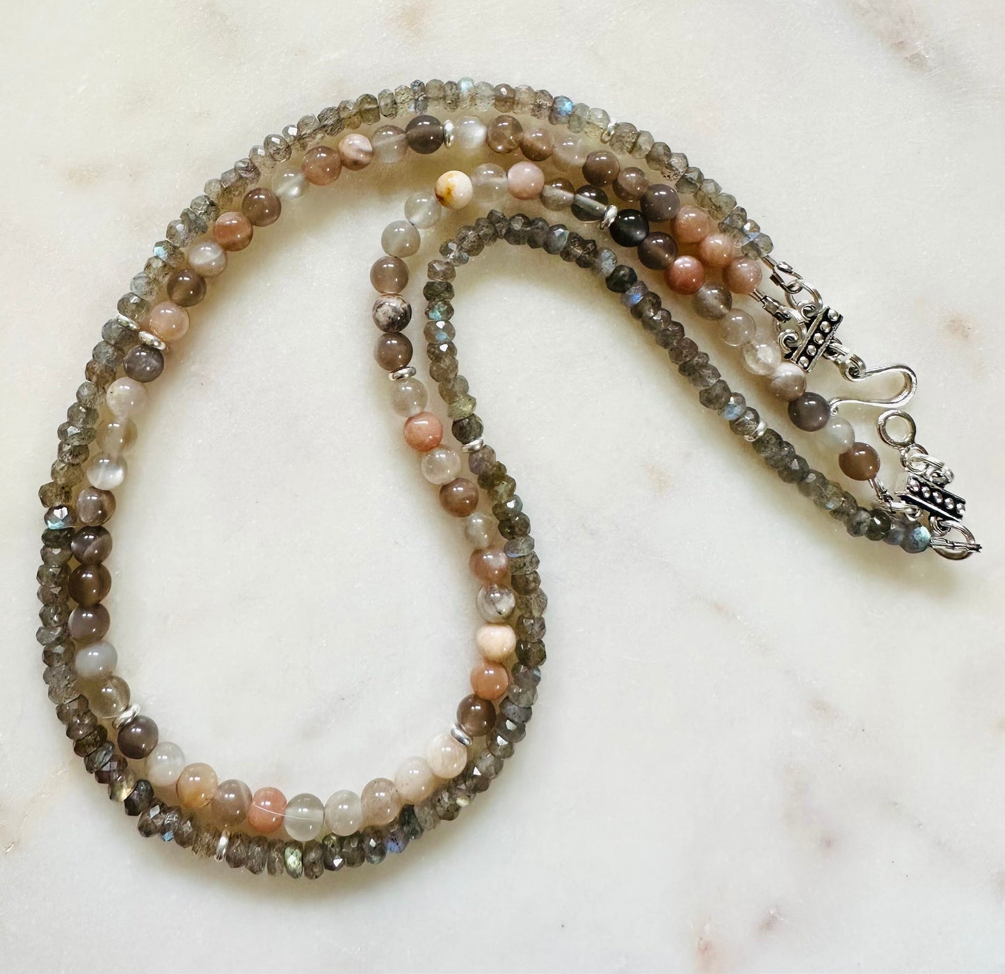 Labradorite Moonstone Beaded Two Strand Necklace