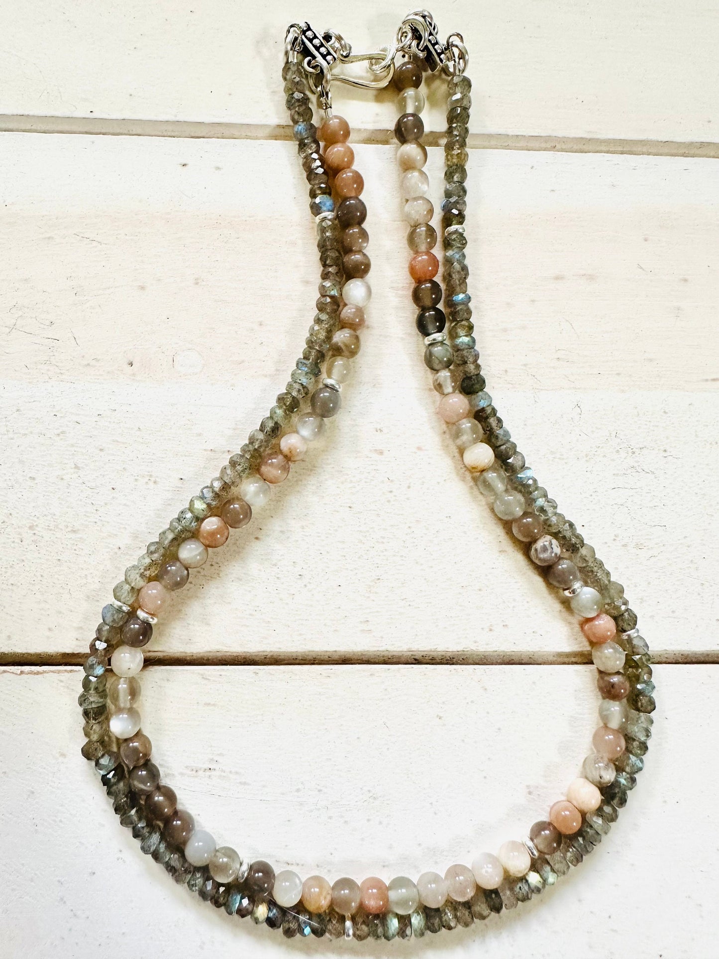 Labradorite Moonstone Beaded Two Strand Necklace