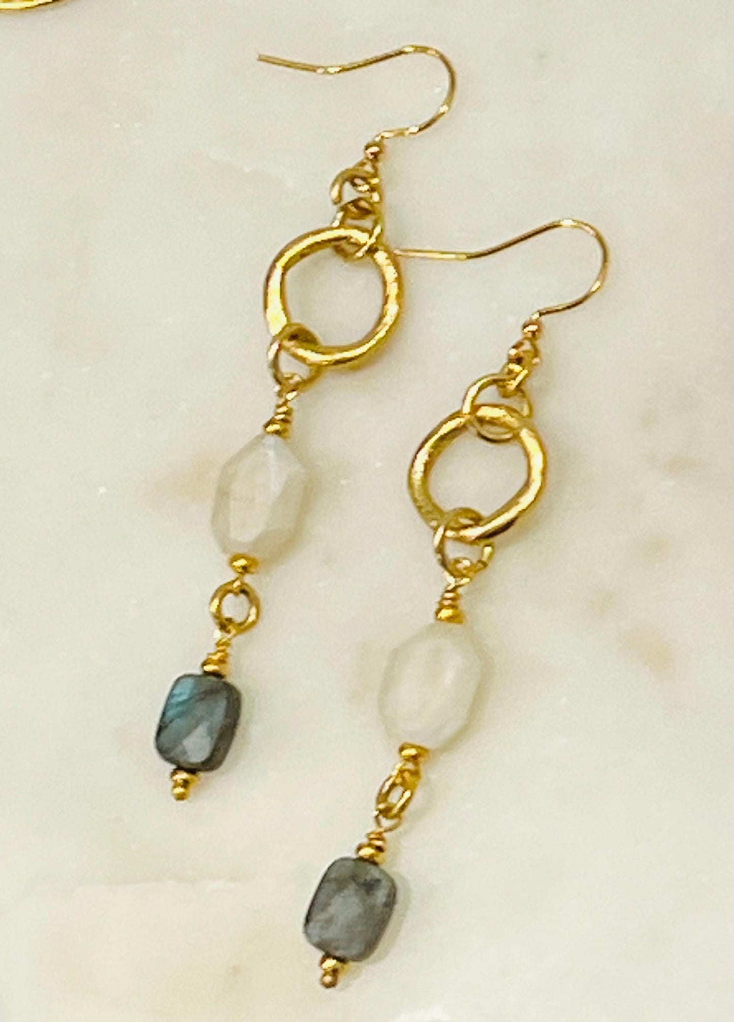 Rainbow Moonstone and Labradorite Beaded Earrings