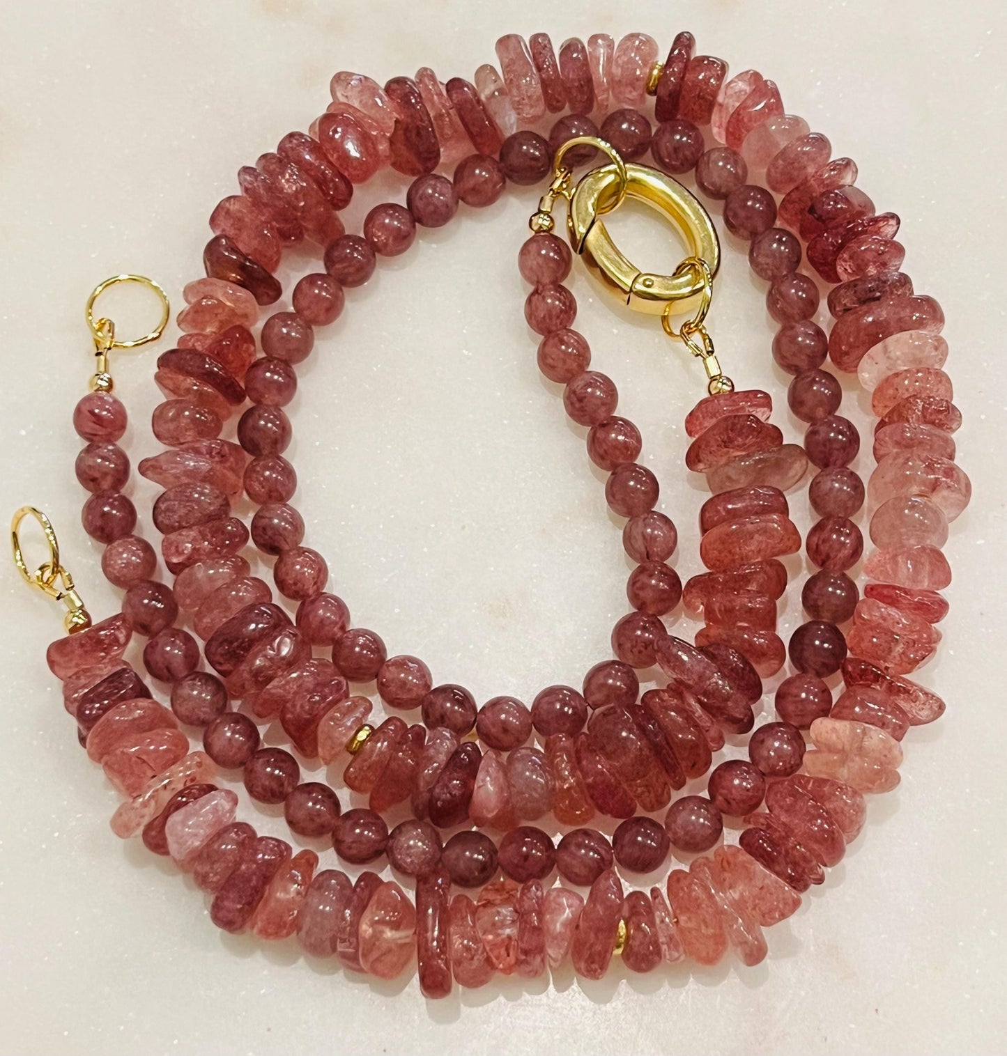 Strawberry Quartz Beaded Double Strand Necklace