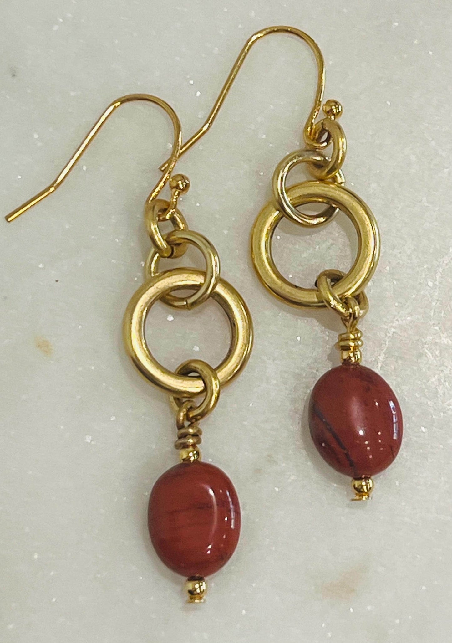 Red Jasper Gold Beaded Earrings