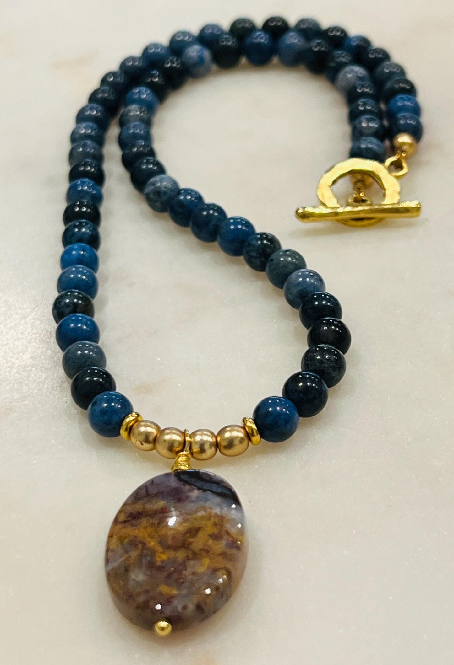 Dumortierite Beaded Necklace with Pietersite Pendant