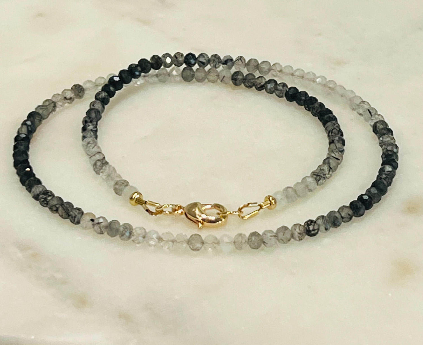 Black Tourmalinated Ombré Quartz Beaded Necklace