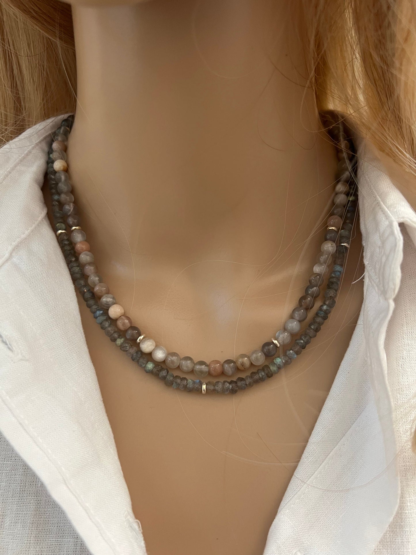 Labradorite Moonstone Beaded Two Strand Necklace